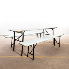 1950’s Green Ex Army Large French Folding Bench & Table Set