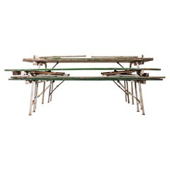 1950's Green Ex Army Large French Folding Bench & Table Set