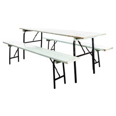 1950’s Green Ex Army Large French Folding Bench & Table Set