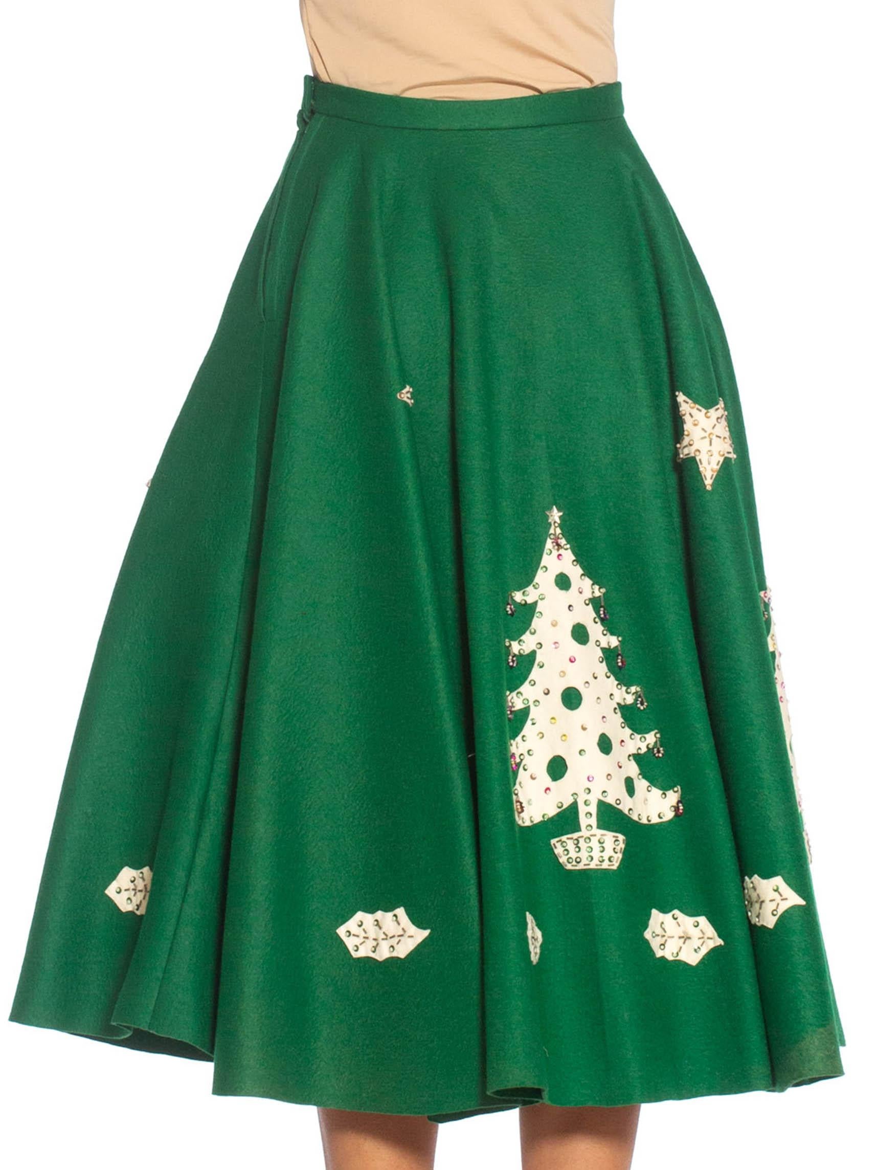 1950S Green Felt Christmas Tree  Skirt 1