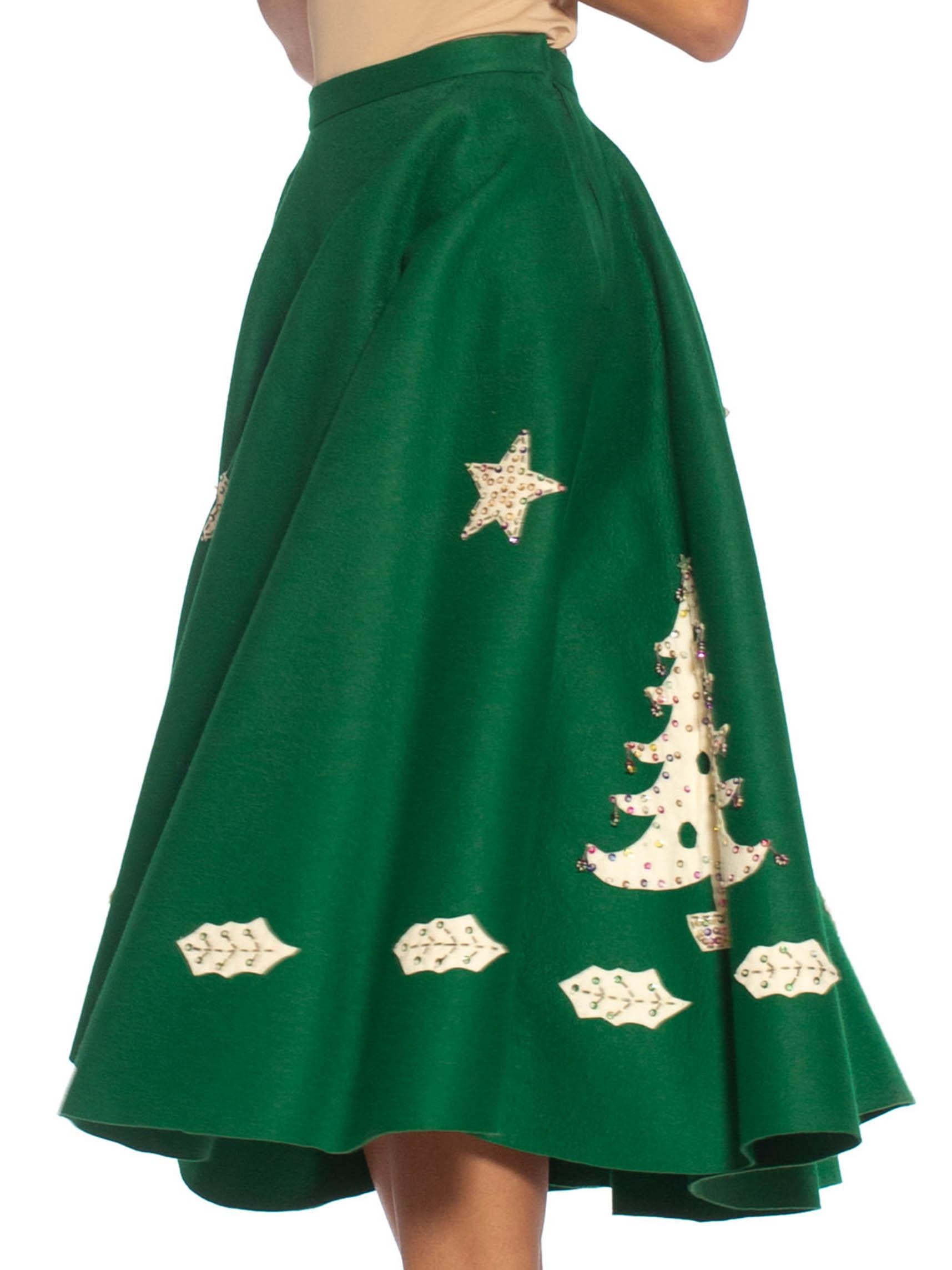1950S Green Felt Christmas Tree  Skirt 2