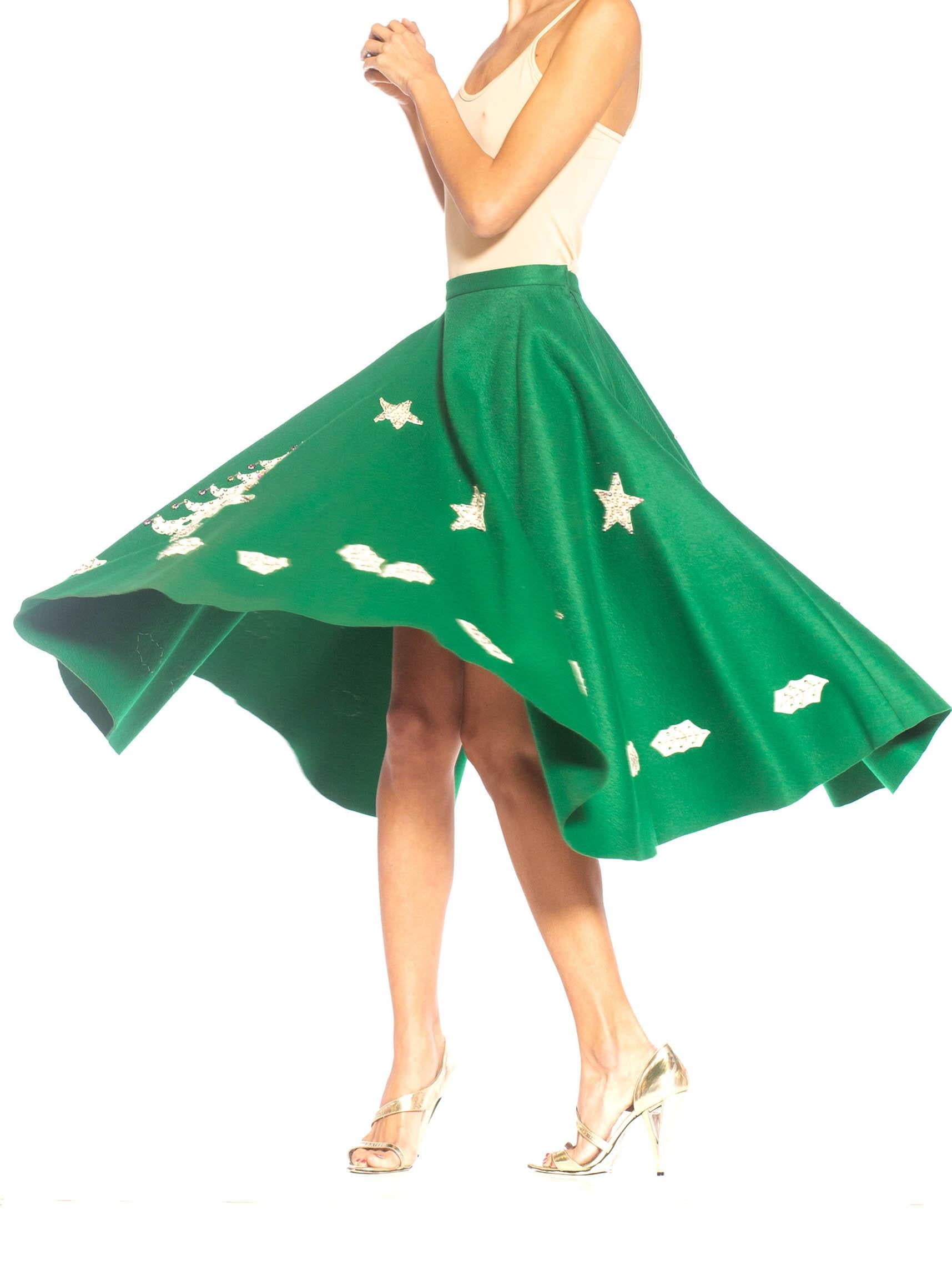 1950S Green Felt Christmas Tree  Skirt 3