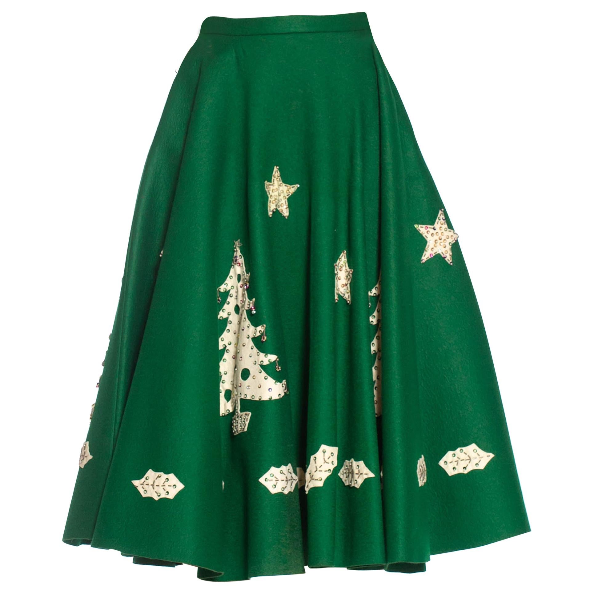 1950S Green Felt Christmas Tree  Skirt