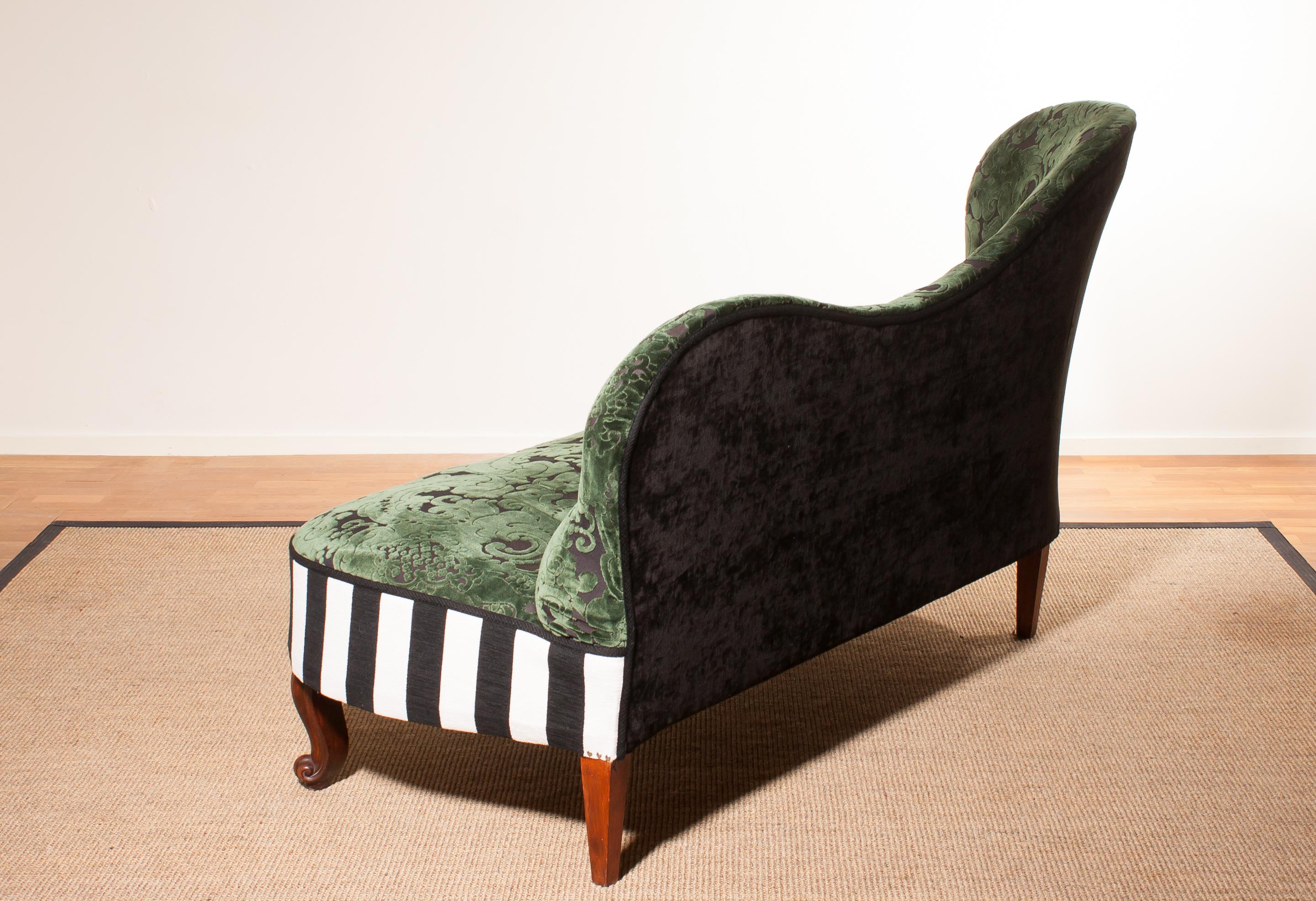 1950s, Green Jacquard Velvet and Velours Piano Stripe Sofa / Chaise Longue In Excellent Condition In Silvolde, Gelderland