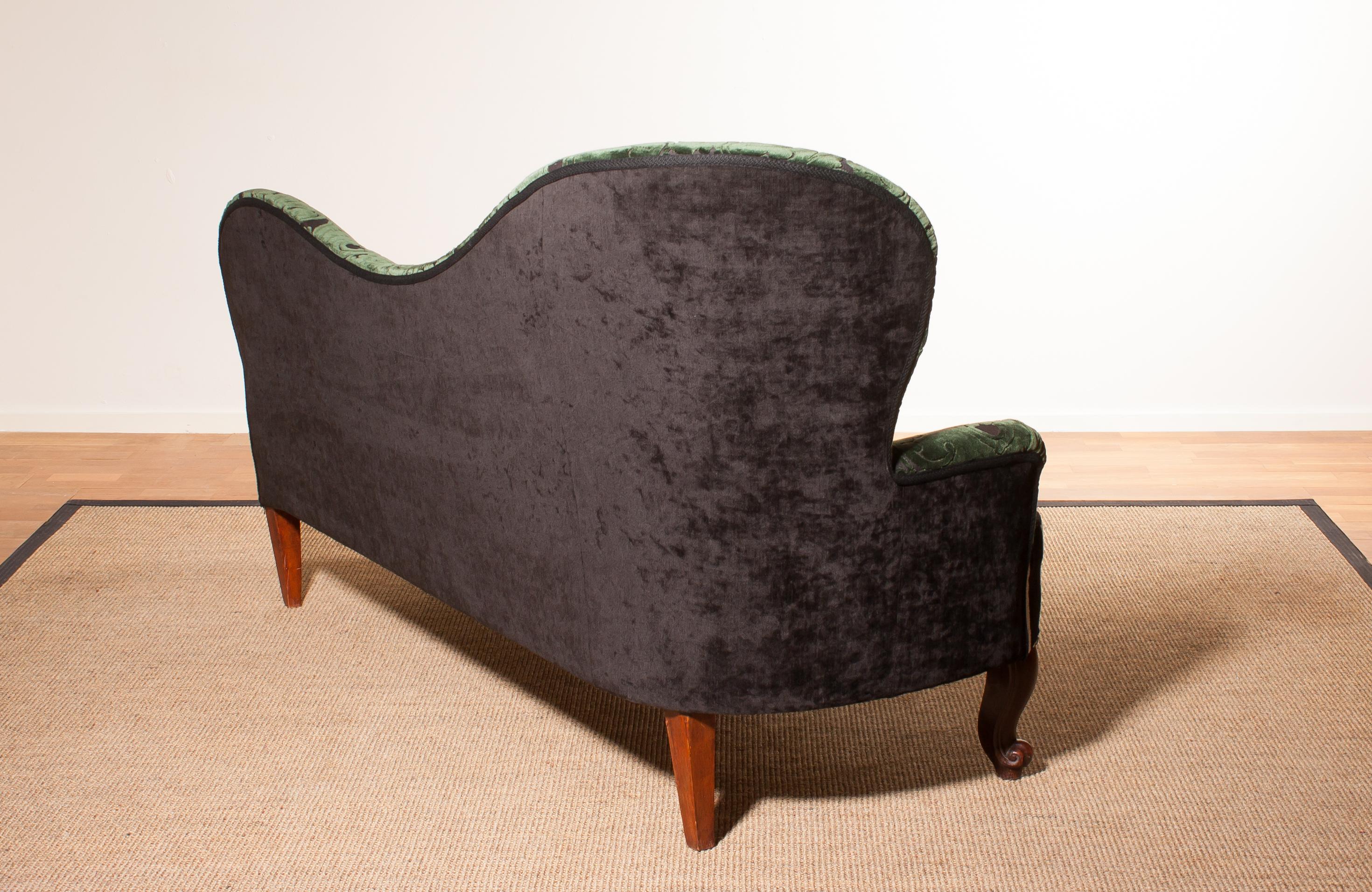 Mid-20th Century 1950s, Green Jacquard Velvet and Velours Piano Stripe Sofa or Chaise Longue