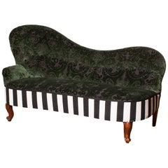 1950s, Green Jacquard Velvet and Velours Piano Stripe Sofa or Chaise Longue