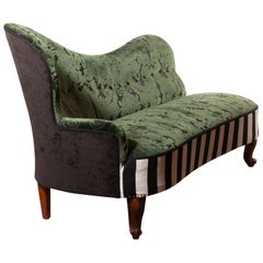 1950s Green Jacquard Velvet and Velours Piano Stripe Sofa or Chaise Longue