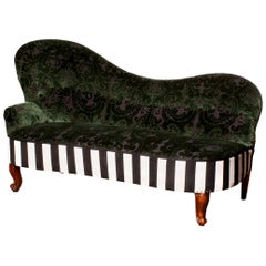 1950s Green Jacquard Velvet and Velours Piano Stripe Sofa or Chaise Lounge