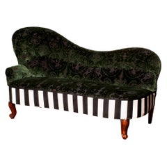 1950s Green Jacquard Velvet and Velours Piano Stripe Sofa or Chaise Lounge