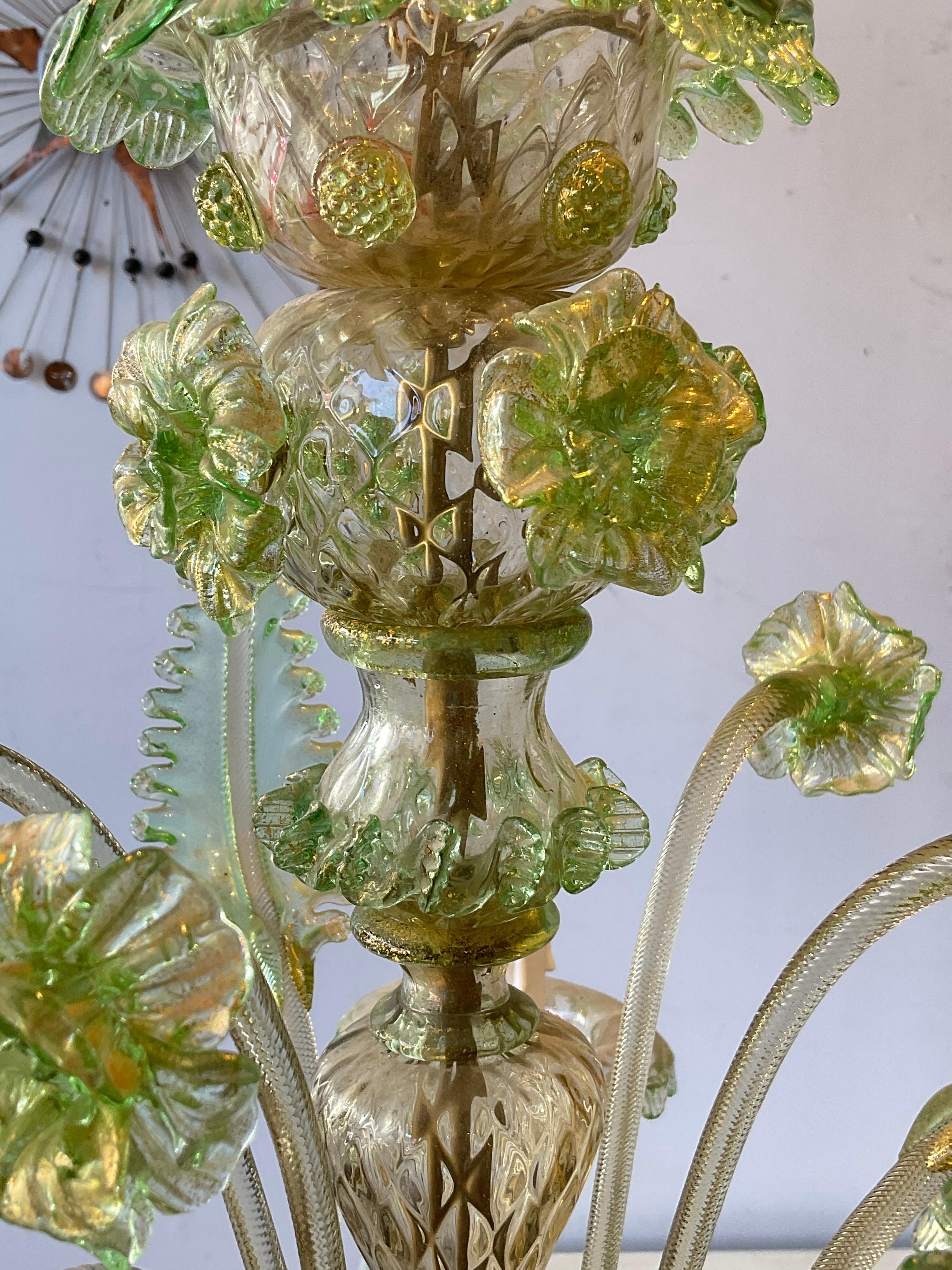 1950s Green Murano Floral Chandelier  For Sale 7