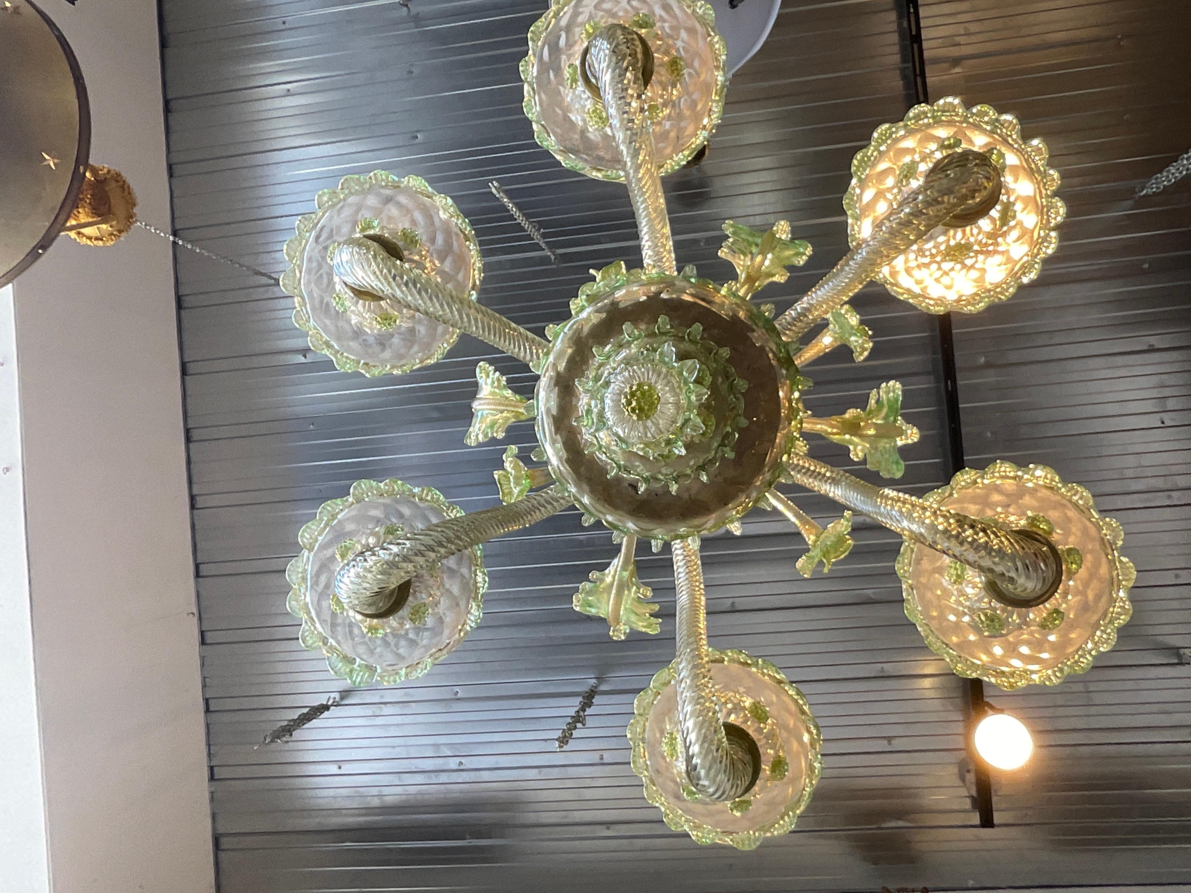 1950s Green Murano Floral Chandelier  For Sale 8