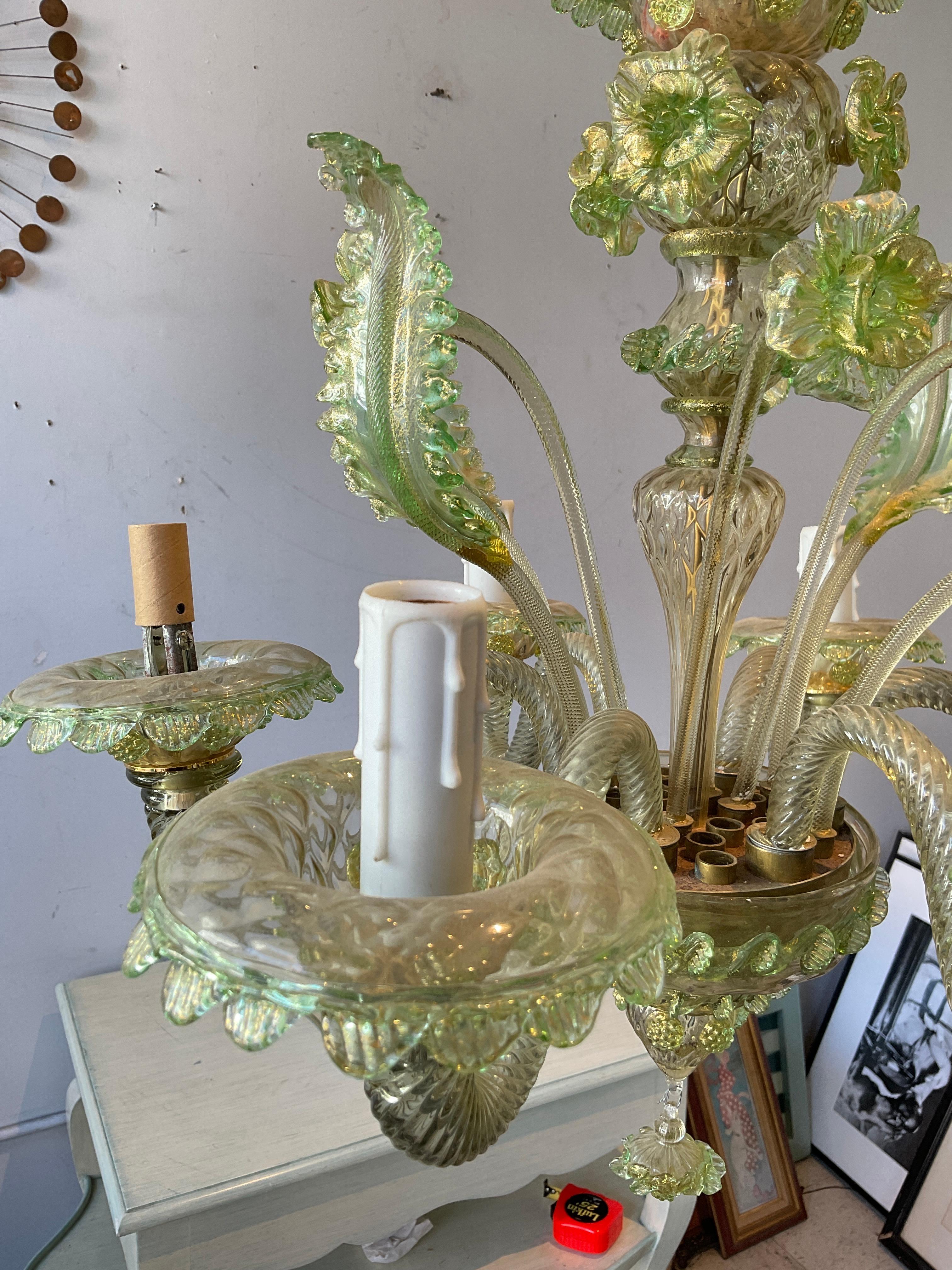 1950s Green Murano Floral Chandelier  For Sale 3