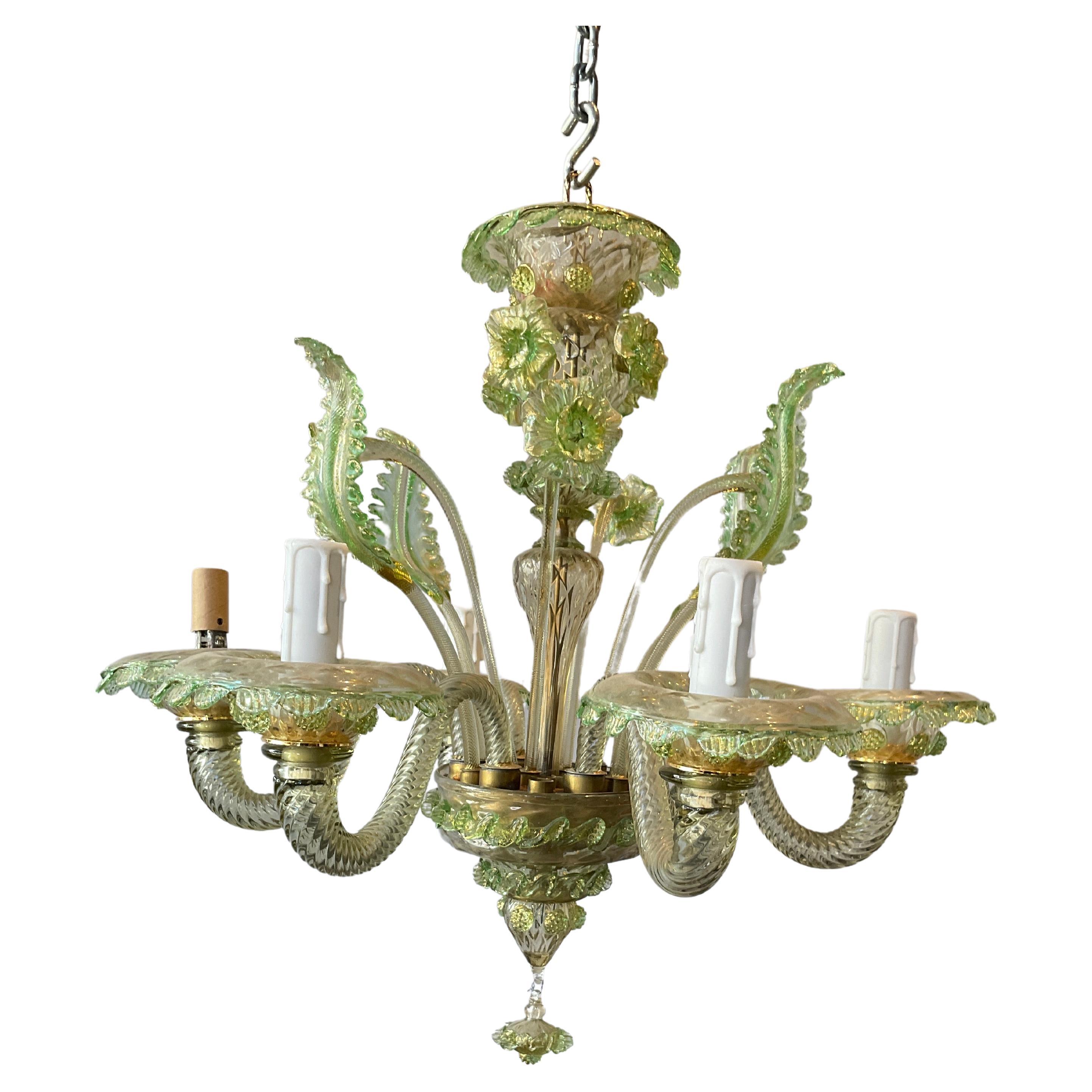 1950s Green Murano Floral Chandelier  For Sale