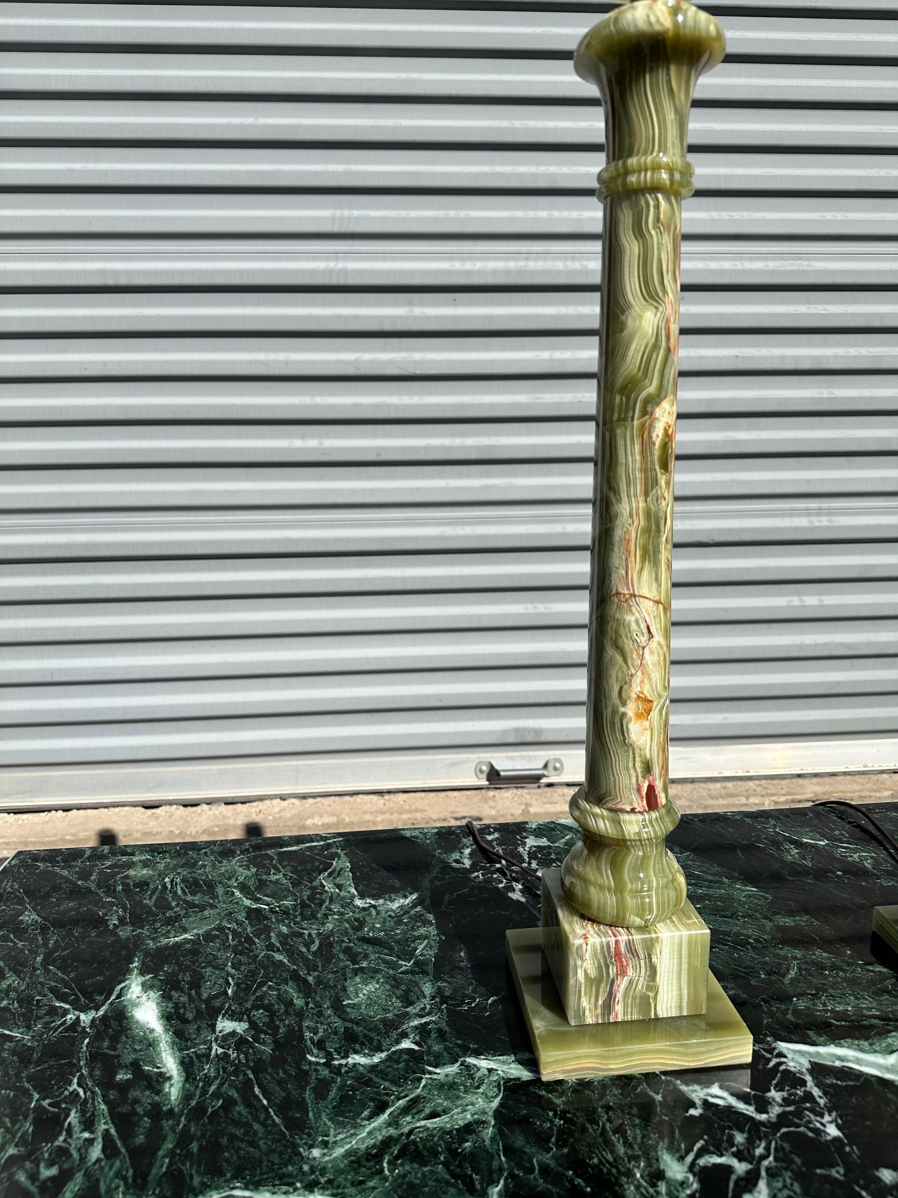 1950s Green Onyx Table Lamps, French Design 5