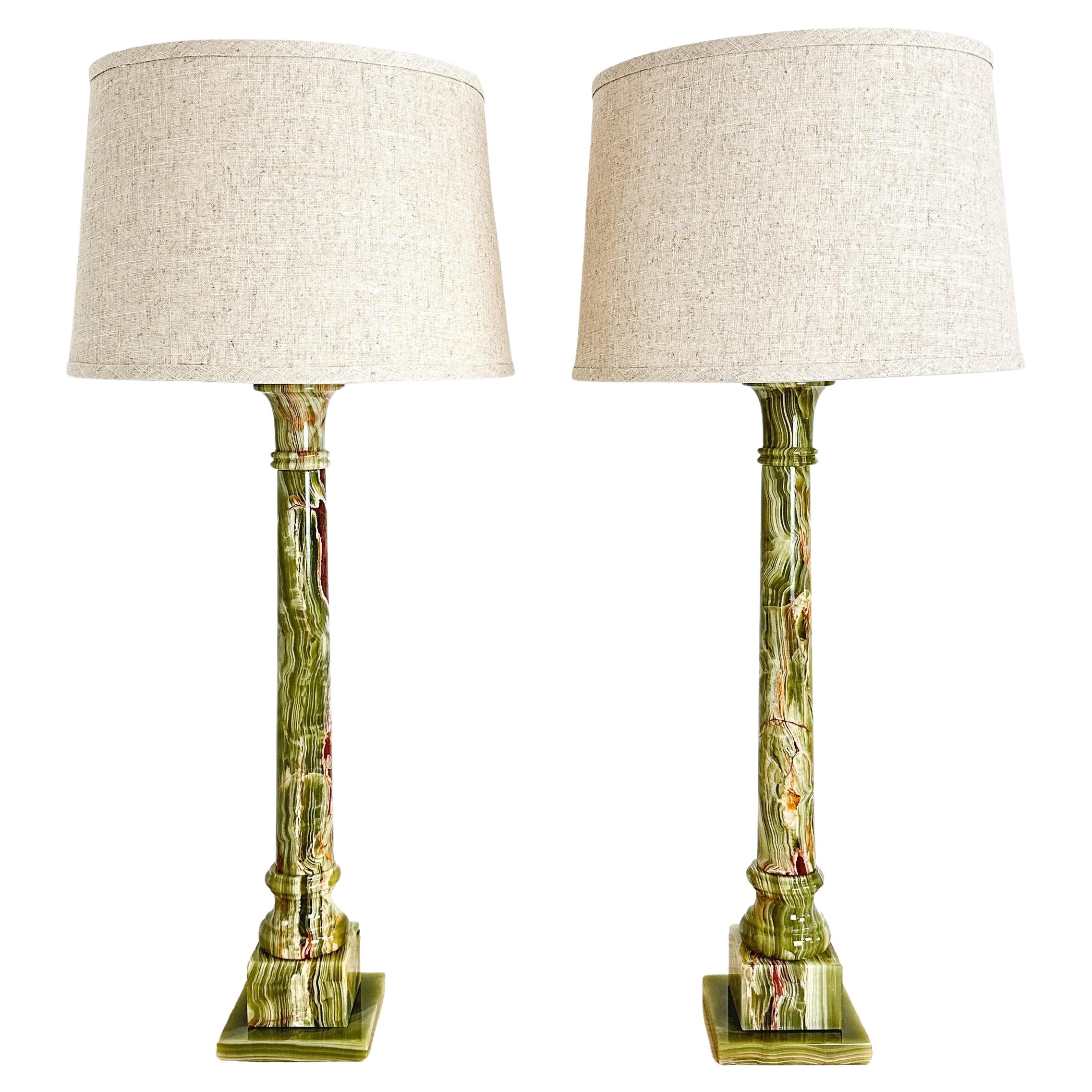 1950s Green Onyx Table Lamps, French Design