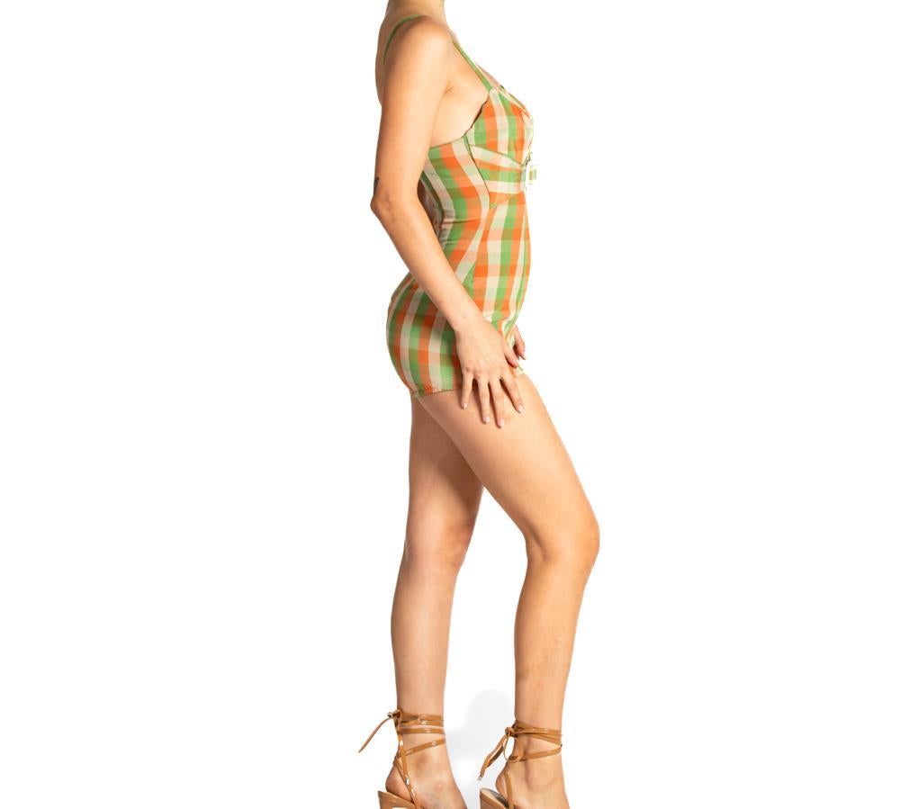1950S Green & Orange Stretch Rose Marie Reid Sun Suit Swimsuit For Sale 1