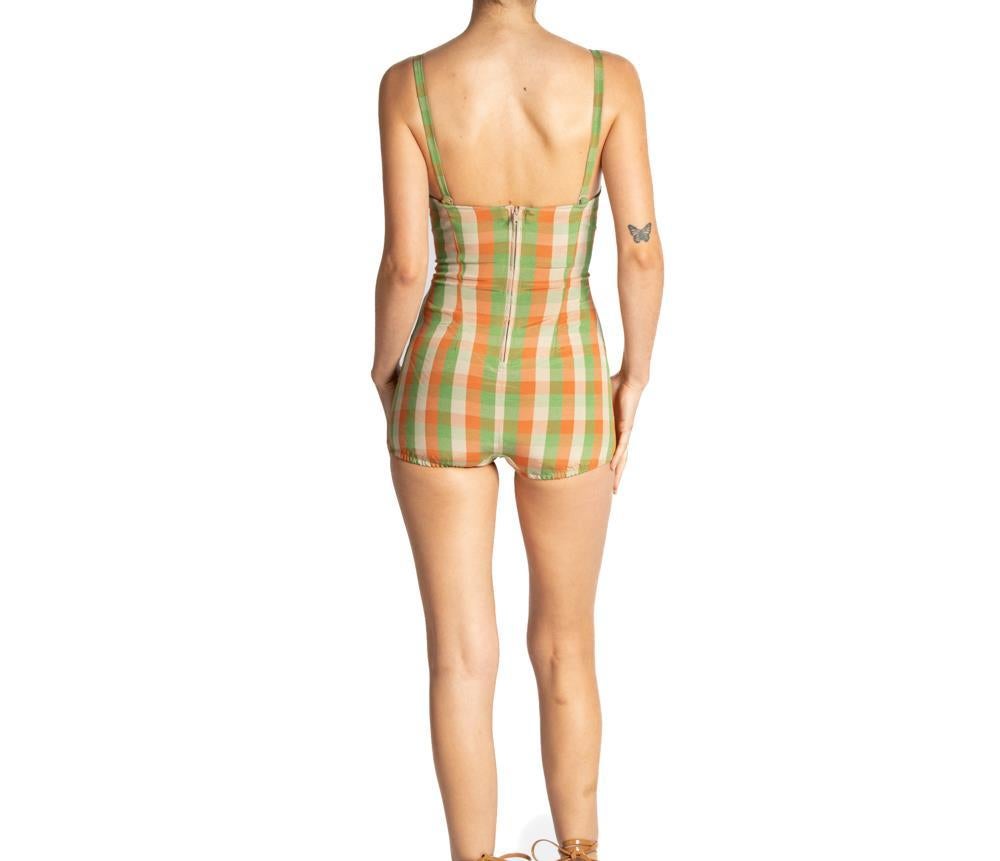 1950S Green & Orange Stretch Rose Marie Reid Sun Suit Swimsuit For Sale 3