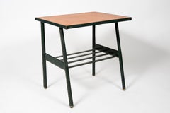 1950s Green Steached Leather Side Table by Jacques Adnet