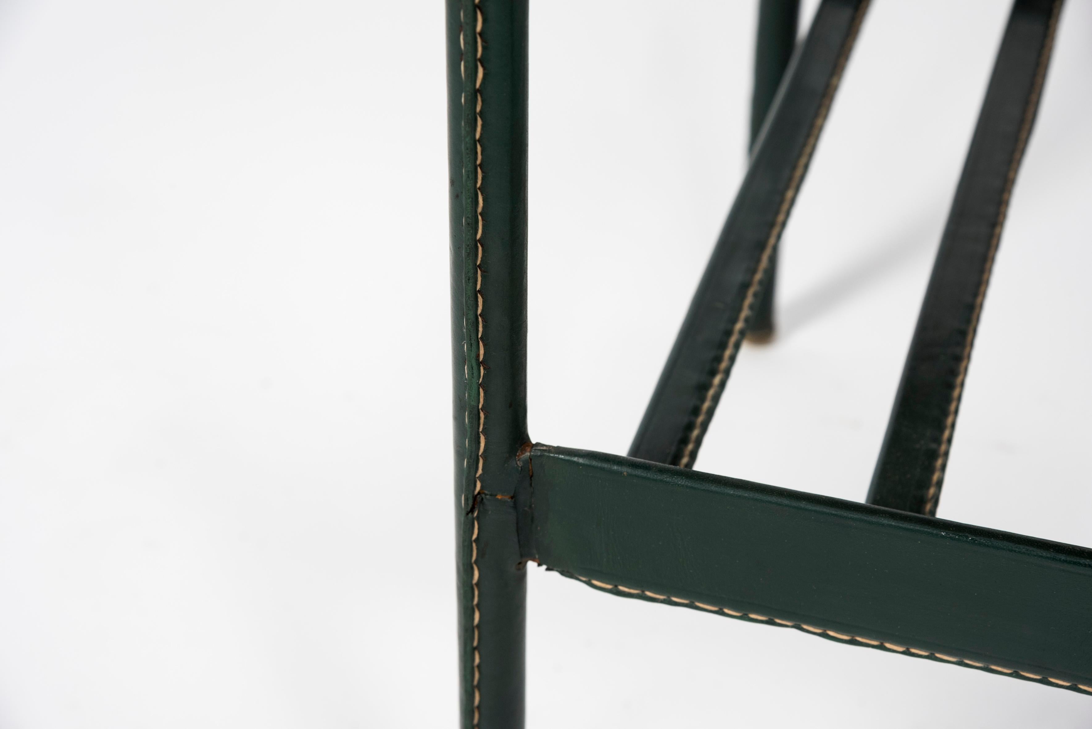 1950s Green Steached Leather Side Table by Jacques Adnet For Sale 1