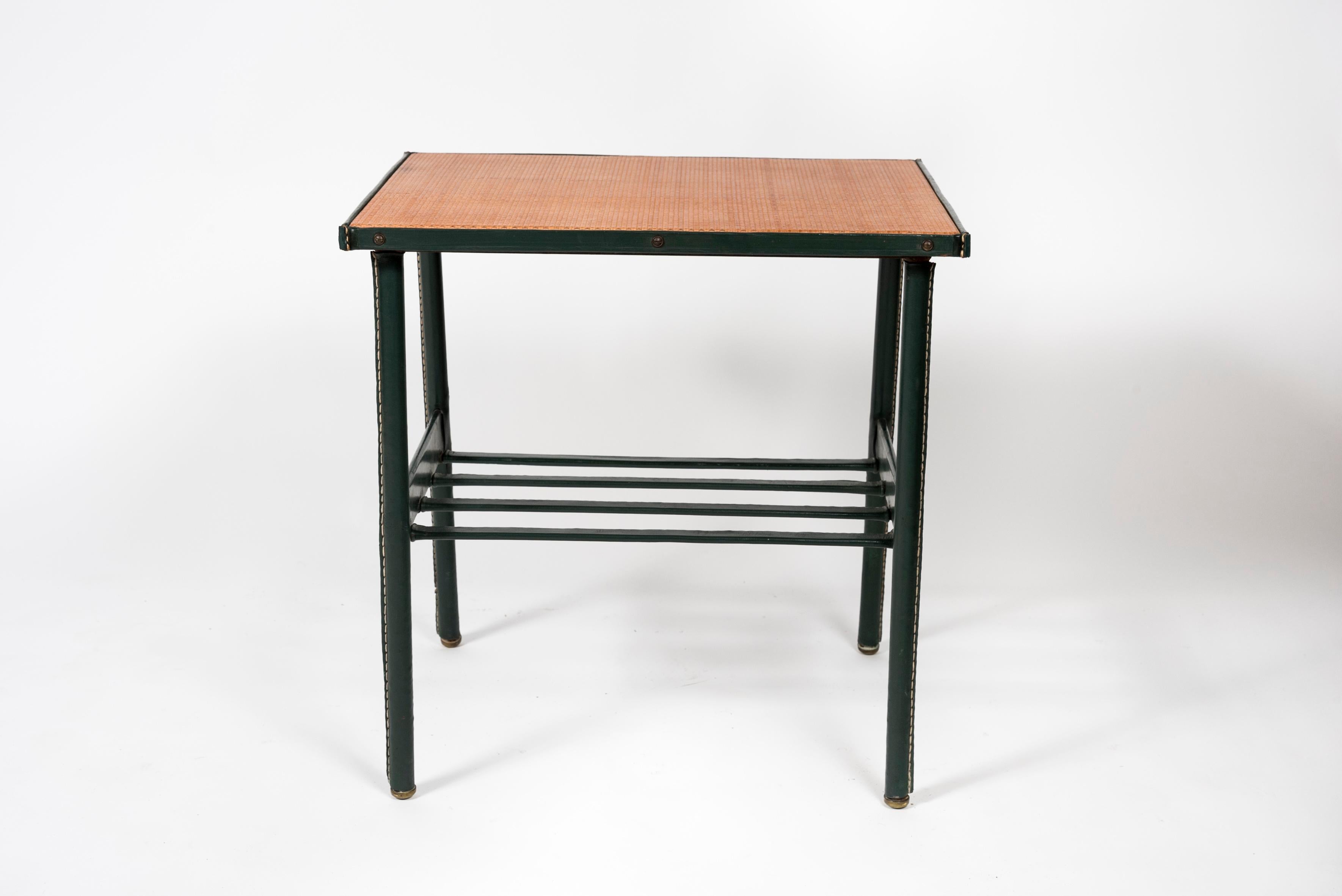 1950s Green Steached Leather Side Table by Jacques Adnet For Sale 2