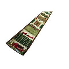 1950s Green Vintage Runner Animal Scene Pictorial Folk Art American Hooked Rug
