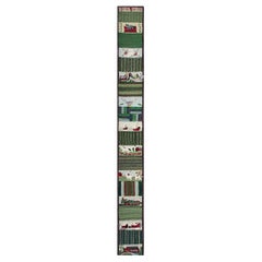 1950s Green Vintage Runner Animal Scene Pictorial Folk Art American Hooked Rug