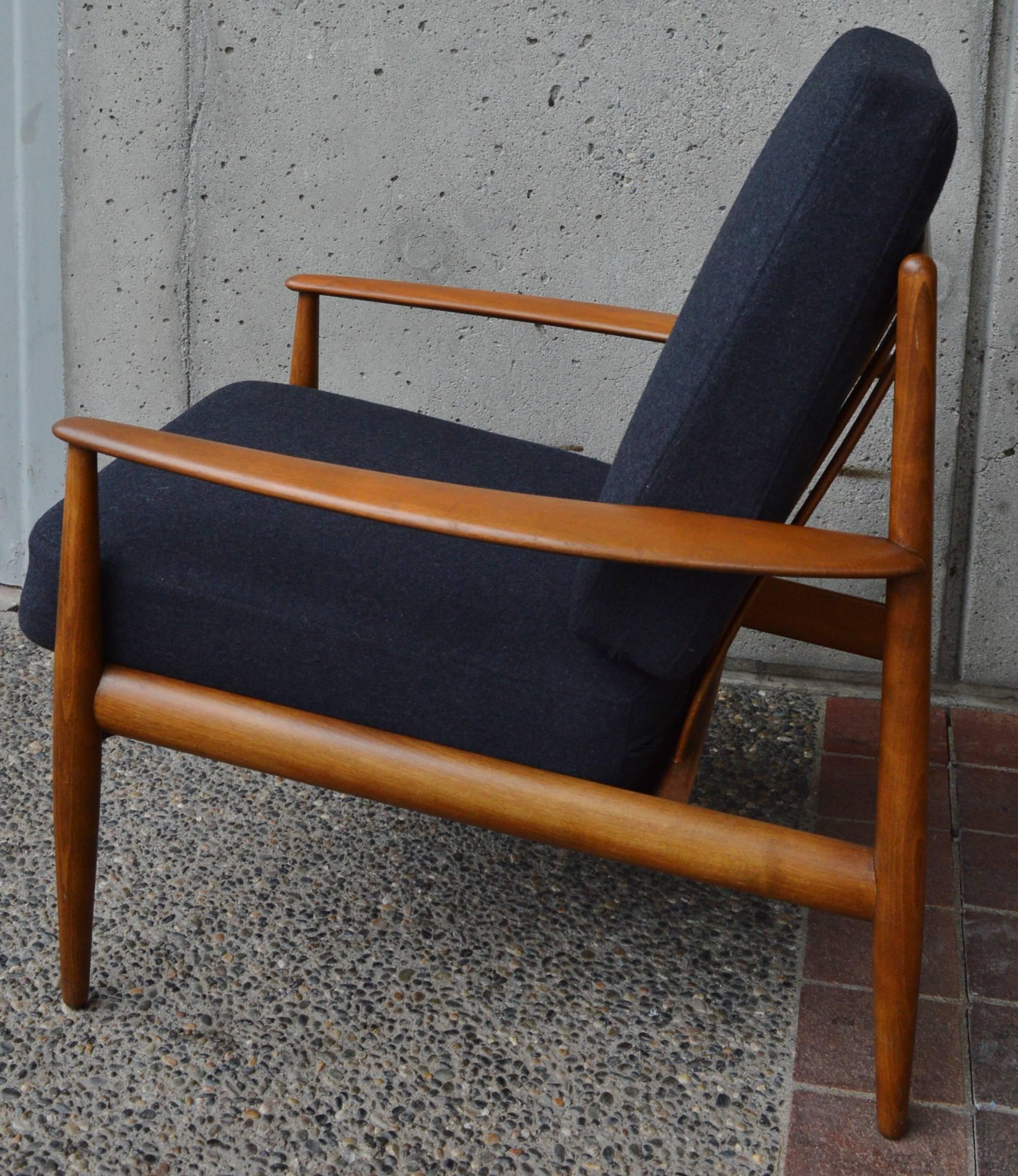 1950s Grete Jalk Danish Lounge Chair for France & Daverkosen in Charcoal Wool 1