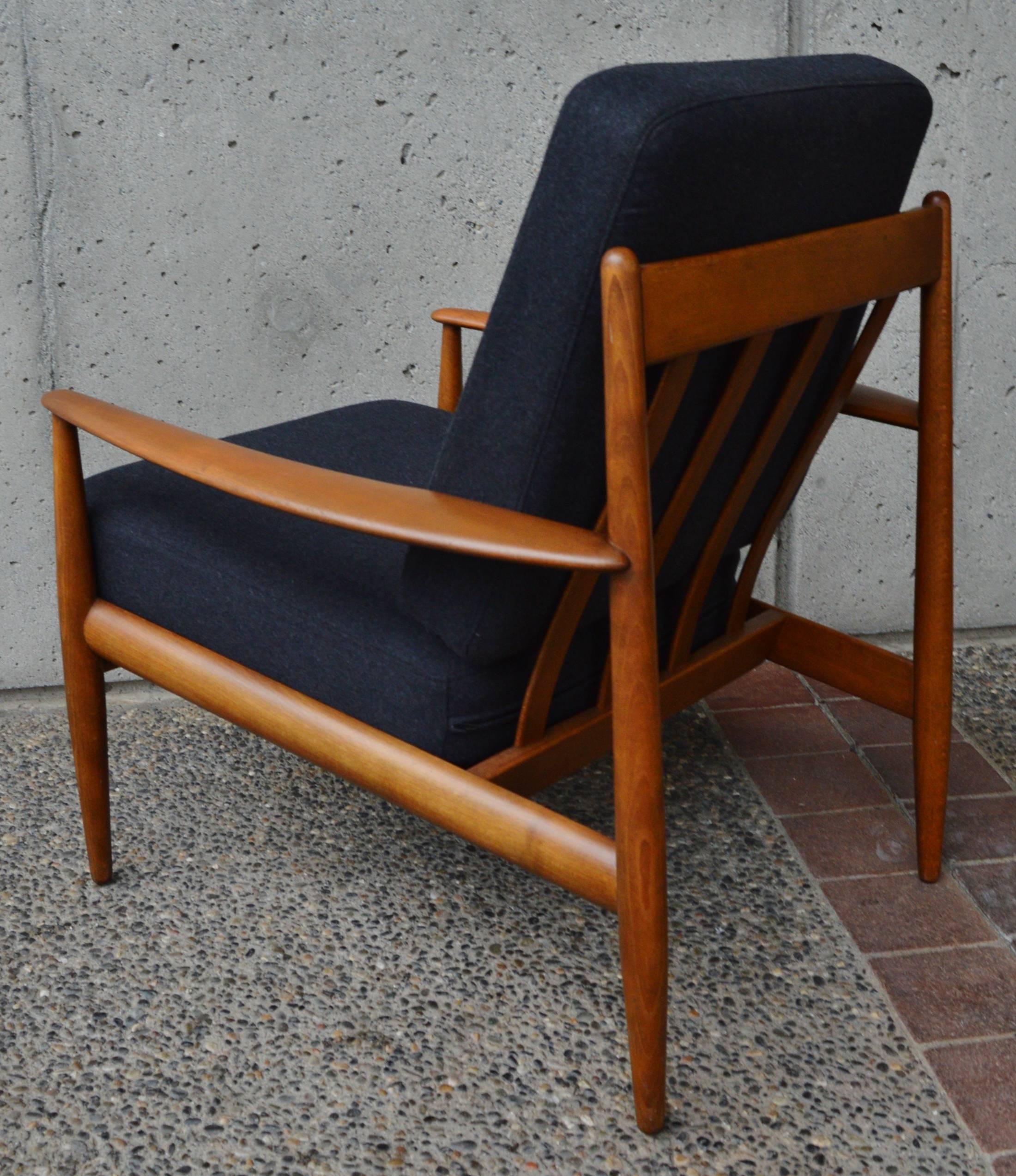 1950s Grete Jalk Danish Lounge Chair for France & Daverkosen in Charcoal Wool 3