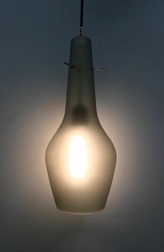 Pair 1950s Grey Amber Satin Finish Glass Pendant Light