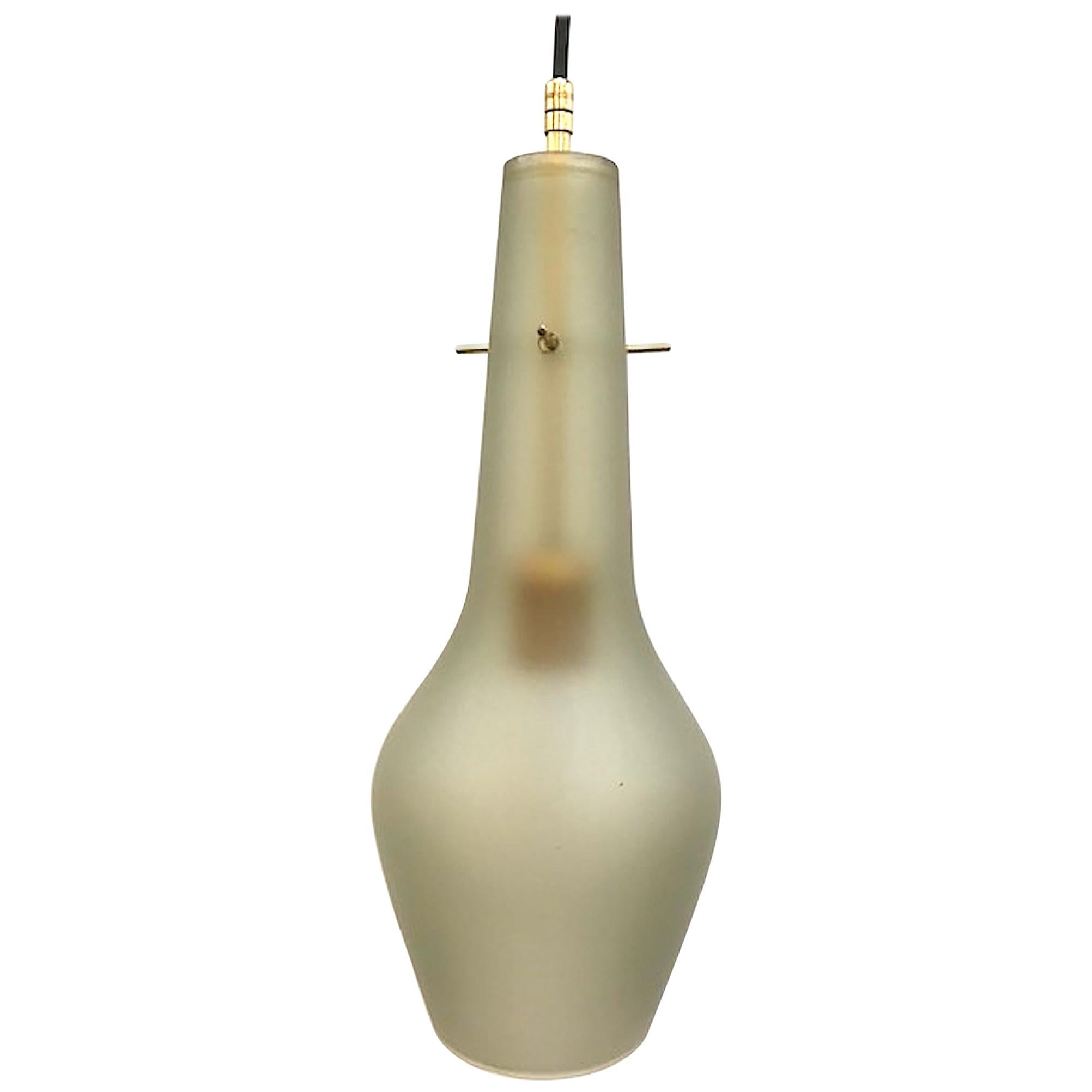 Pair 1950s Grey Amber Satin Finish Glass Pendant Light For Sale