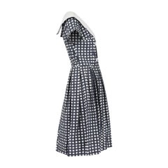 1950s Grey and White Cotton Box Pleat Dress