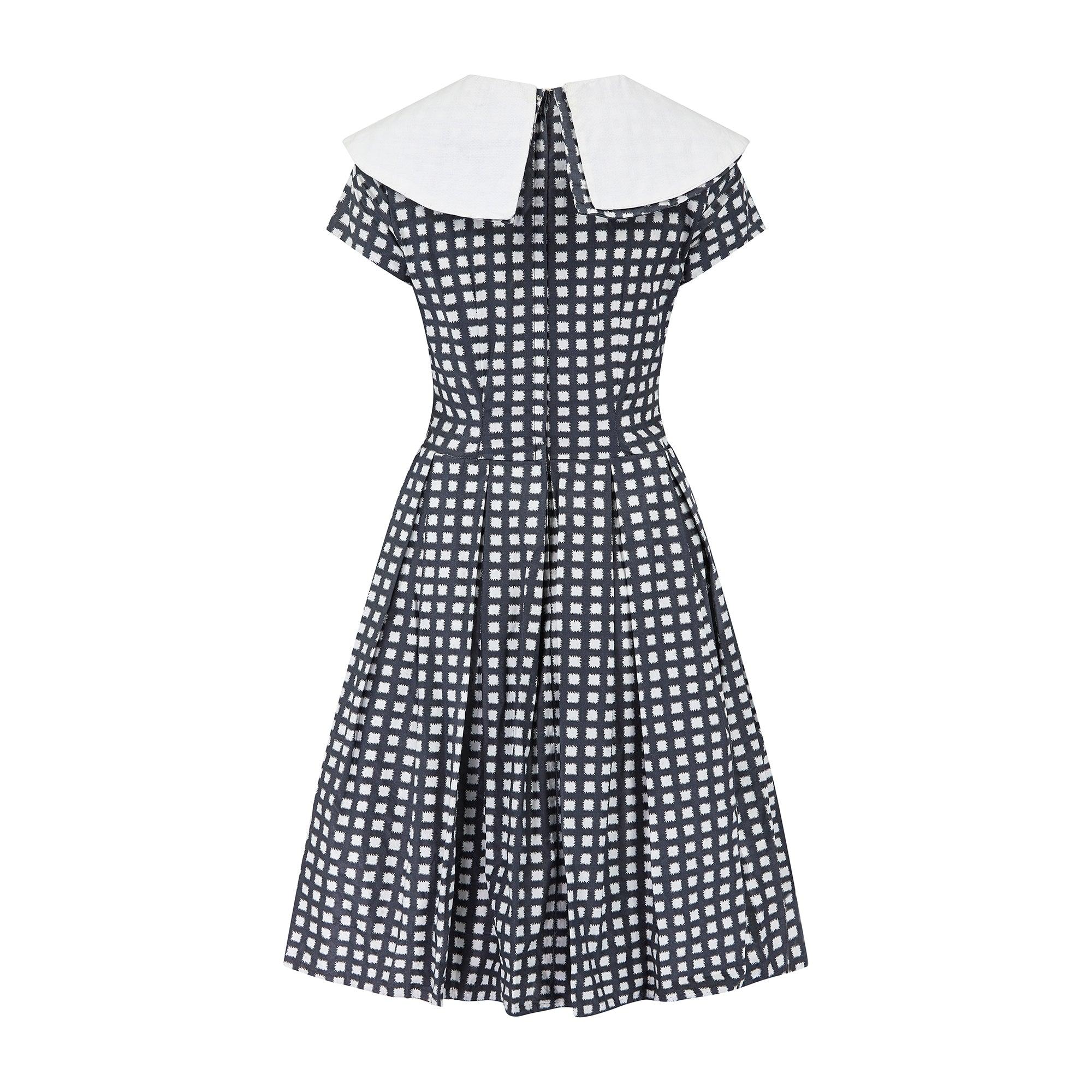 Gray 1950s Grey and White Cotton Box Pleat Dress For Sale