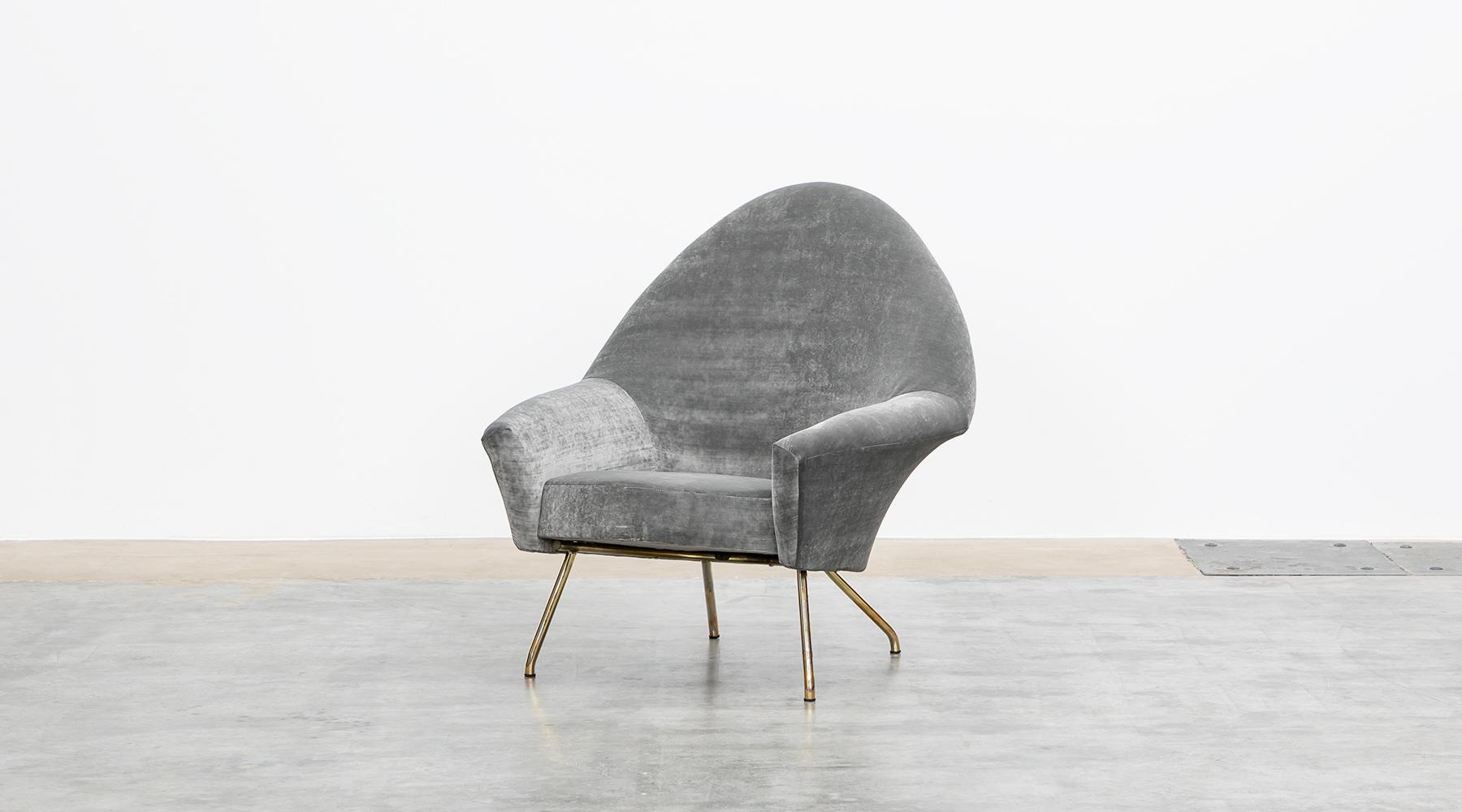 Mid-Century Modern 1950s Grey Fabric Lounge Chairs by Joseph-André Motte, New Upholstery