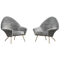 1950s Grey Fabric Lounge Chairs by Joseph-André Motte, New Upholstery