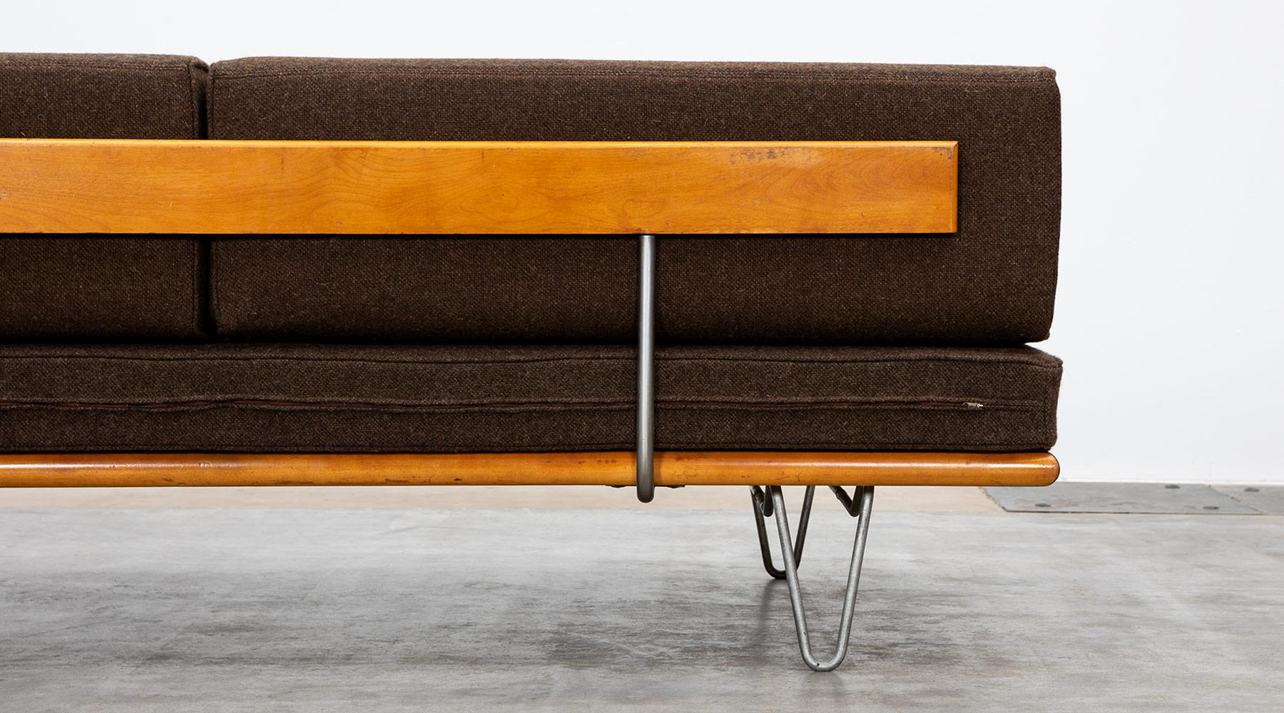 Wood 1950s Grey Fabric on Metal Legs Daybed by George Nelson