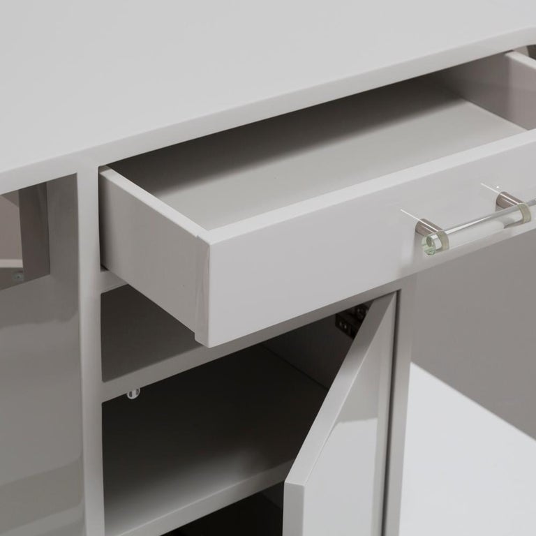 1950s Grey Lacquered Desk with Steel and Lucite Details For Sale at 1stDibs