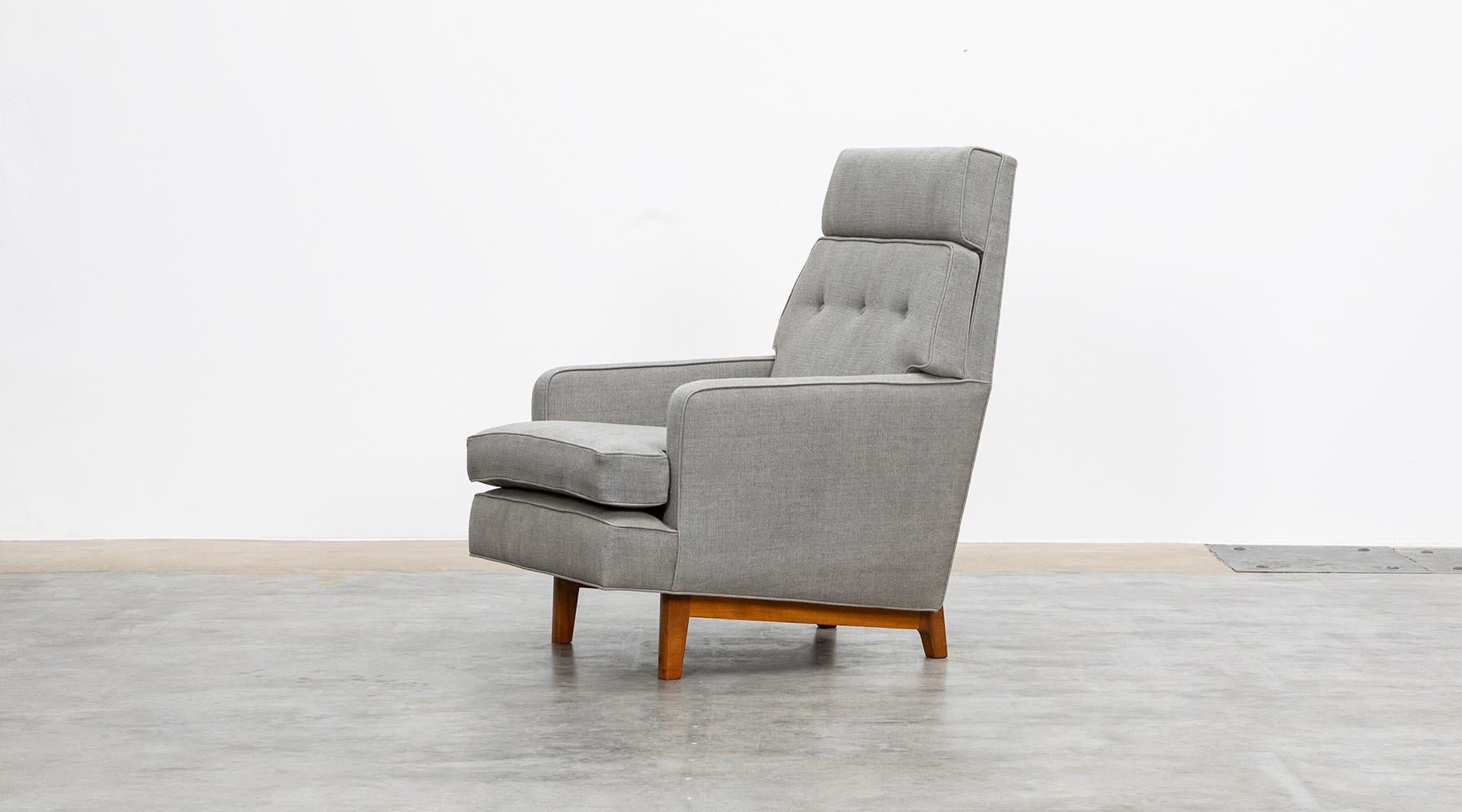 Mid-20th Century 1950s Grey Lounge Chair with Ottoman by Edward Wormley, New Upholstery
