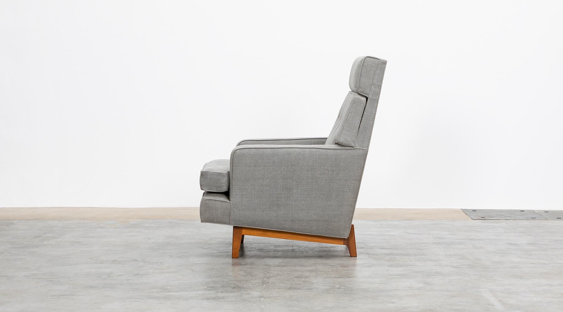 Wood 1950s Grey Lounge Chair with Ottoman by Edward Wormley, New Upholstery