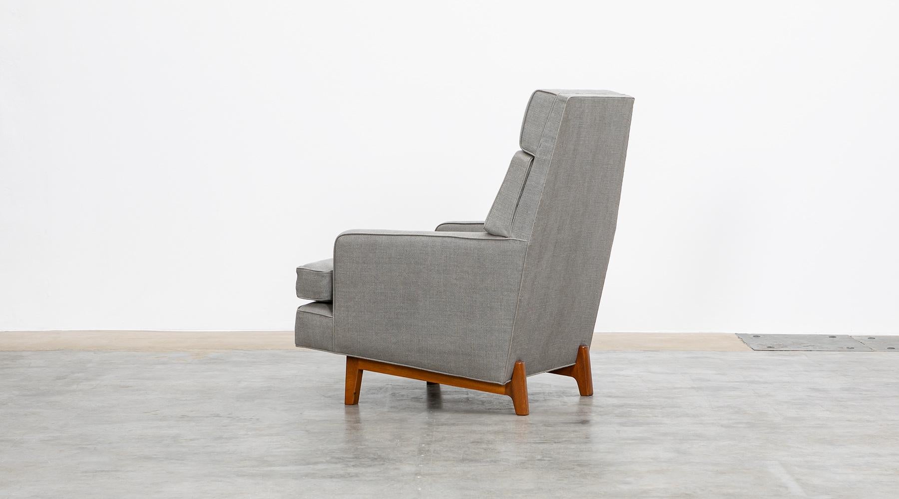 1950s Grey Lounge Chair with Ottoman by Edward Wormley, New Upholstery 1