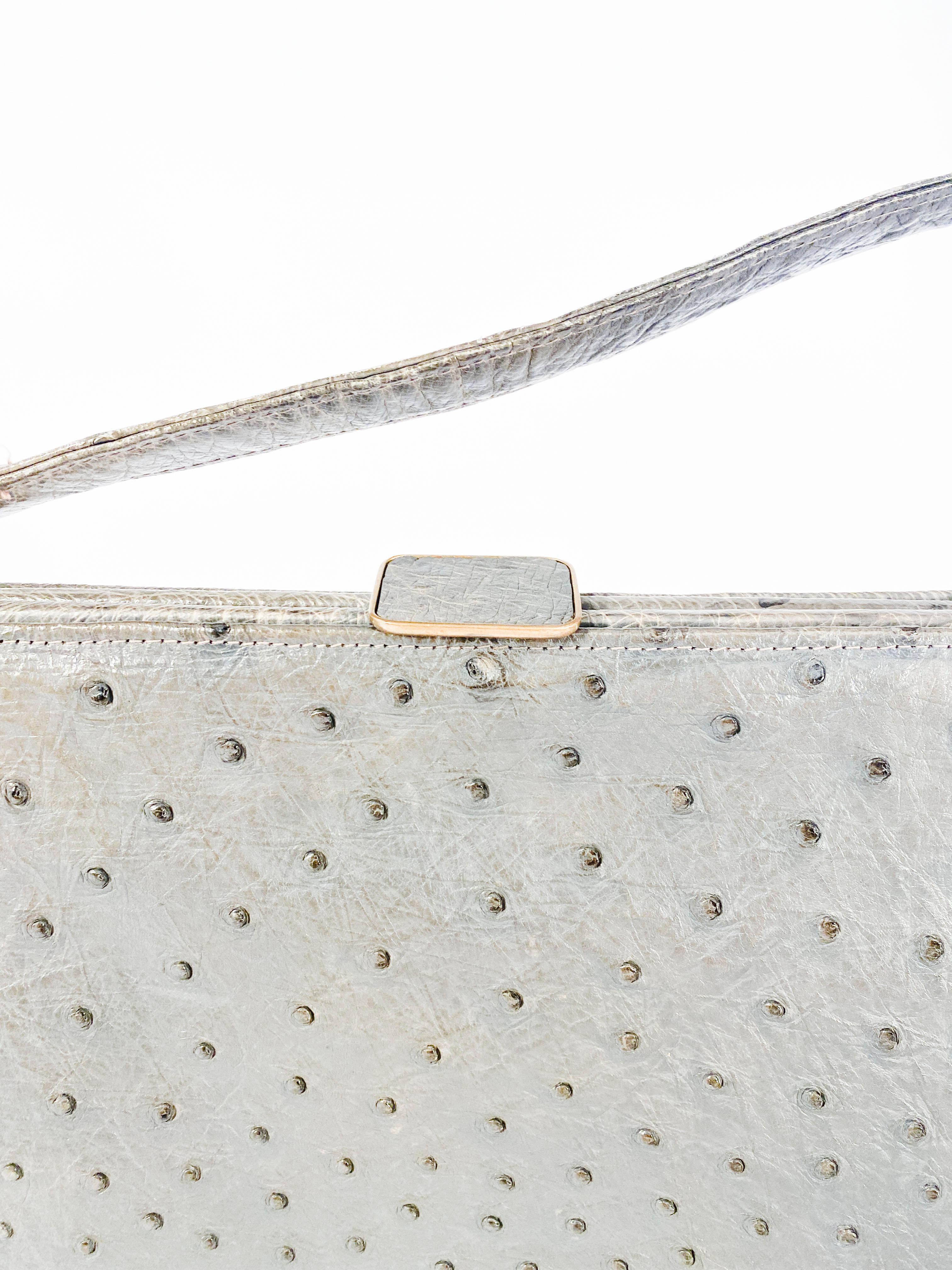 Gray 1950s Grey Ostrich Handbag