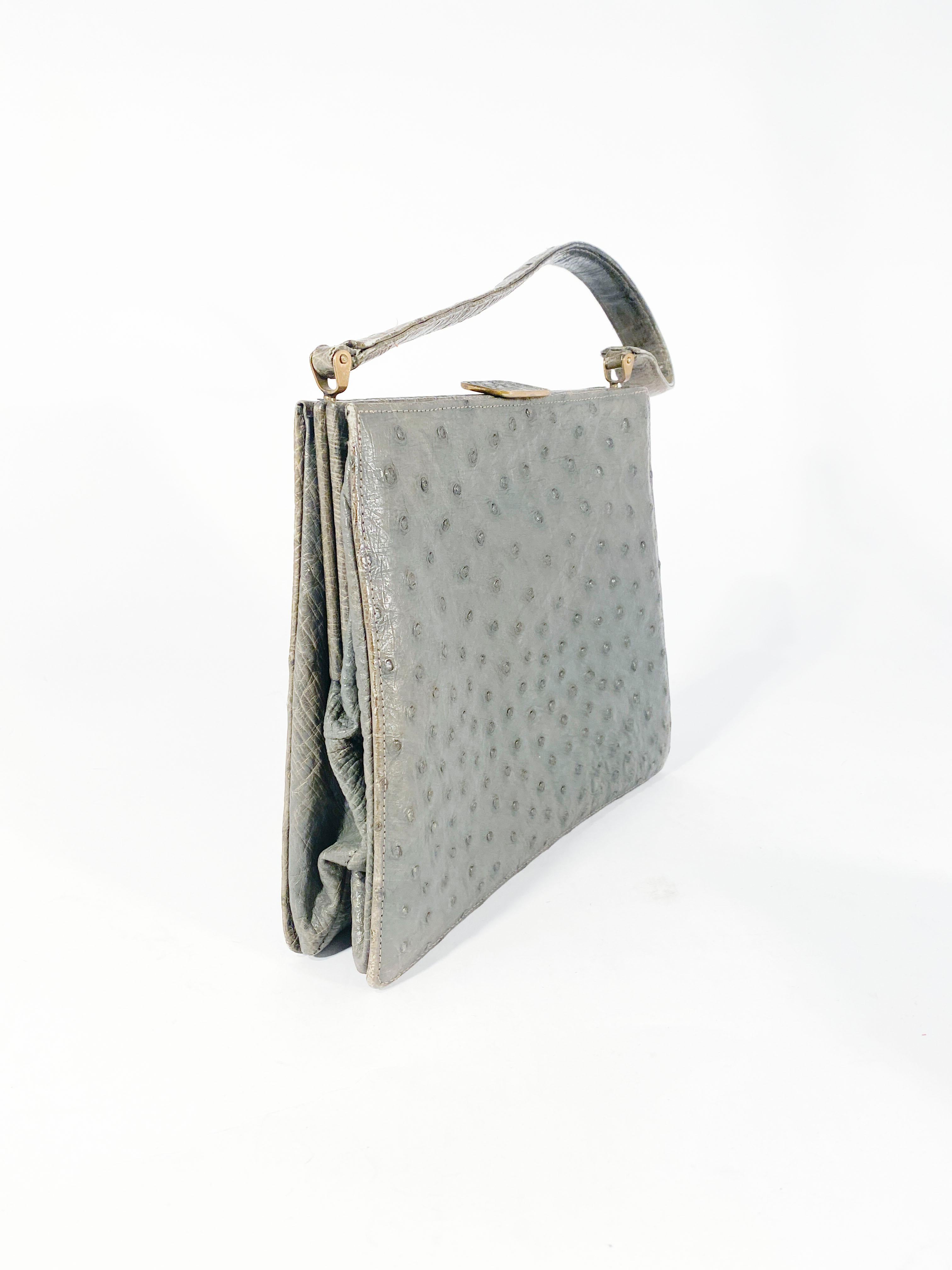 Women's or Men's 1950s Grey Ostrich Handbag