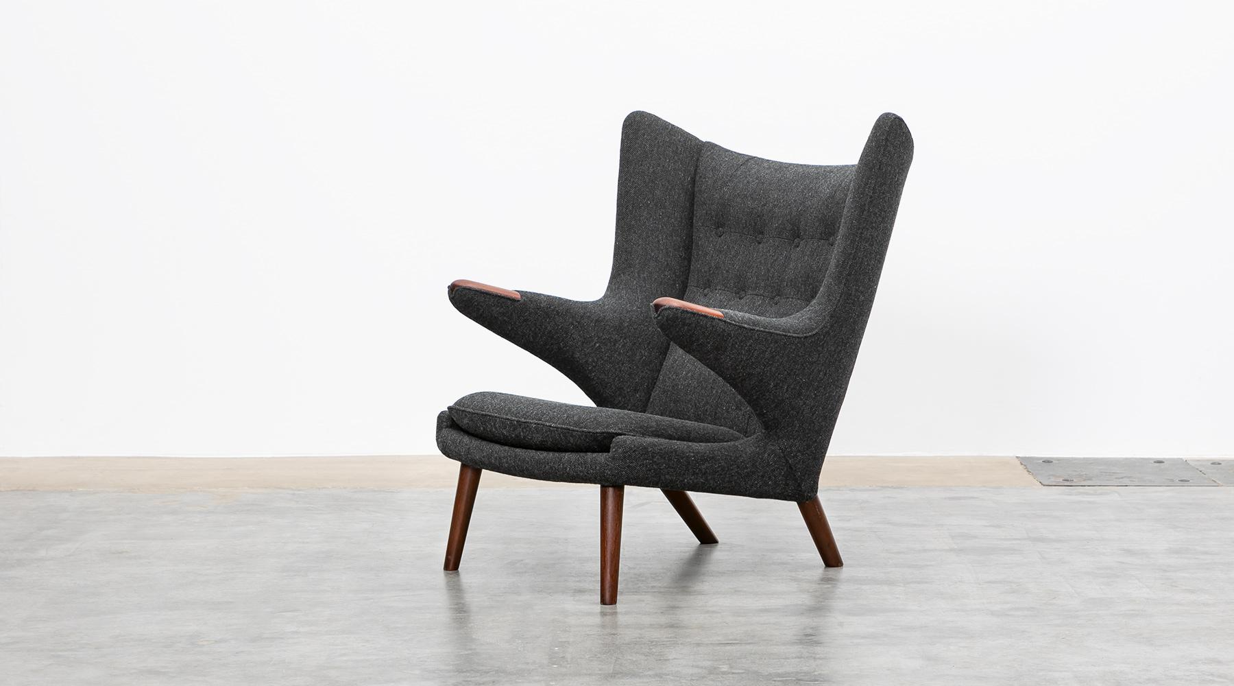 Mid-Century Modern 1950s Grey Papa Bear Chair with Ottoman by Hans Wegner