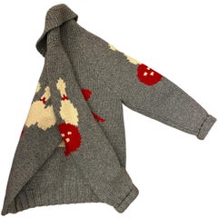 1950s Grey & Red Wool Knit Bowling  Sweater