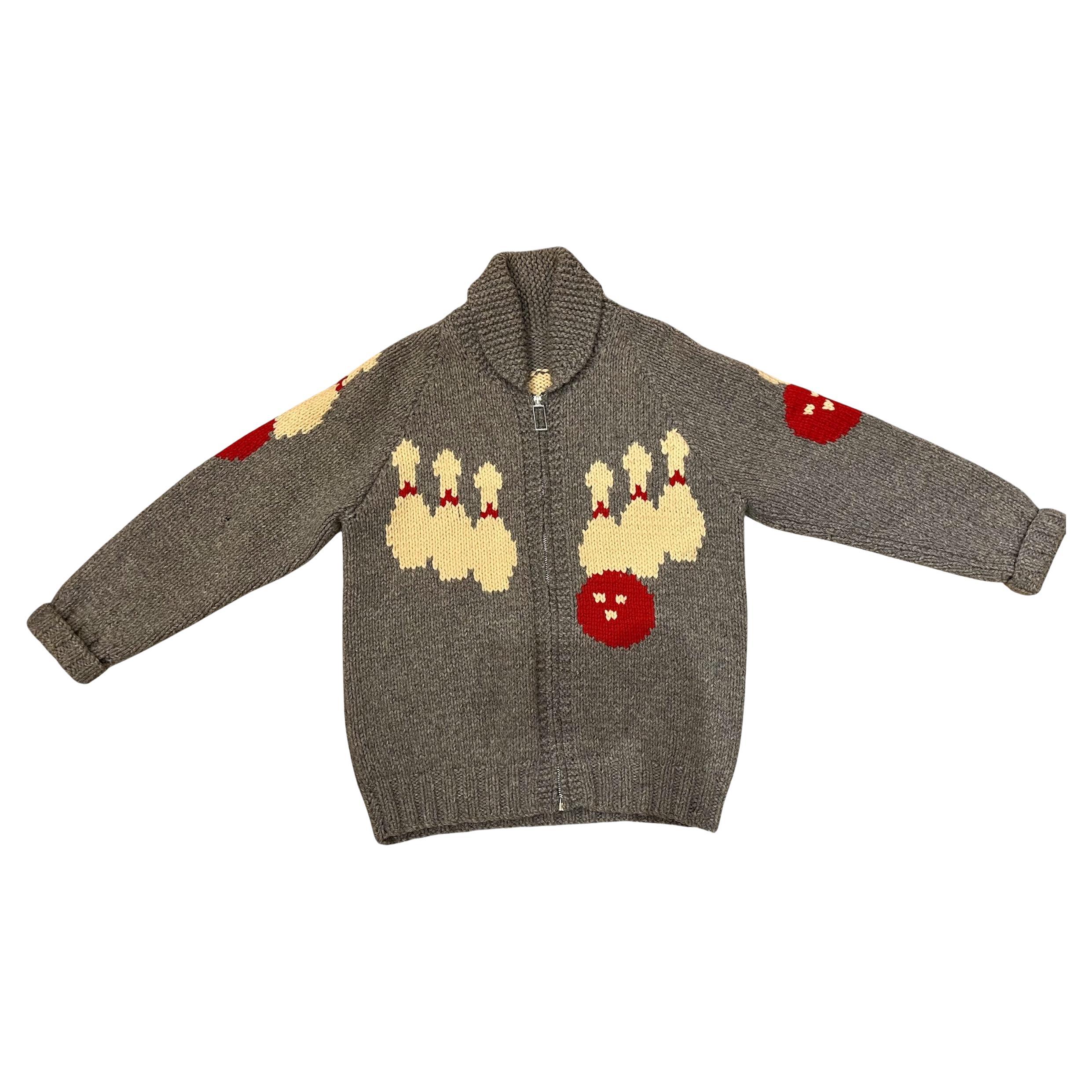 1950er Jahre Grau & Rot Wolle stricken Bowling  Pullover