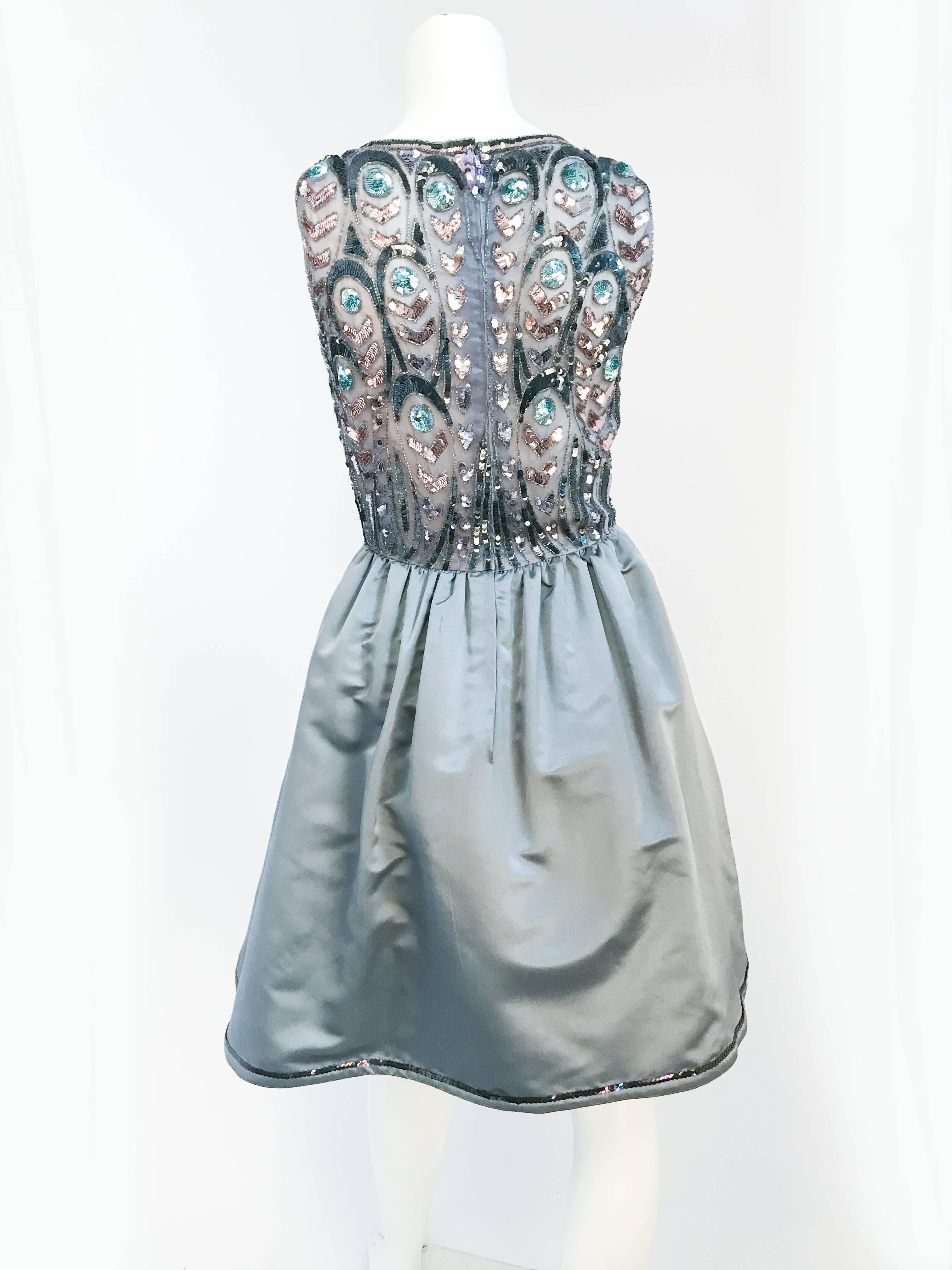 1950s Grey Sequin Cocktail Dress In Good Condition For Sale In San Francisco, CA