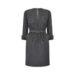 1950s Grey Wool Dolman Sleeve Dress with Elaborate Beadwork
