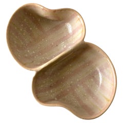 1950s Guido Gambone Italian Modern Pink Mauve Foamy Glazed Ceramic Double Bowl