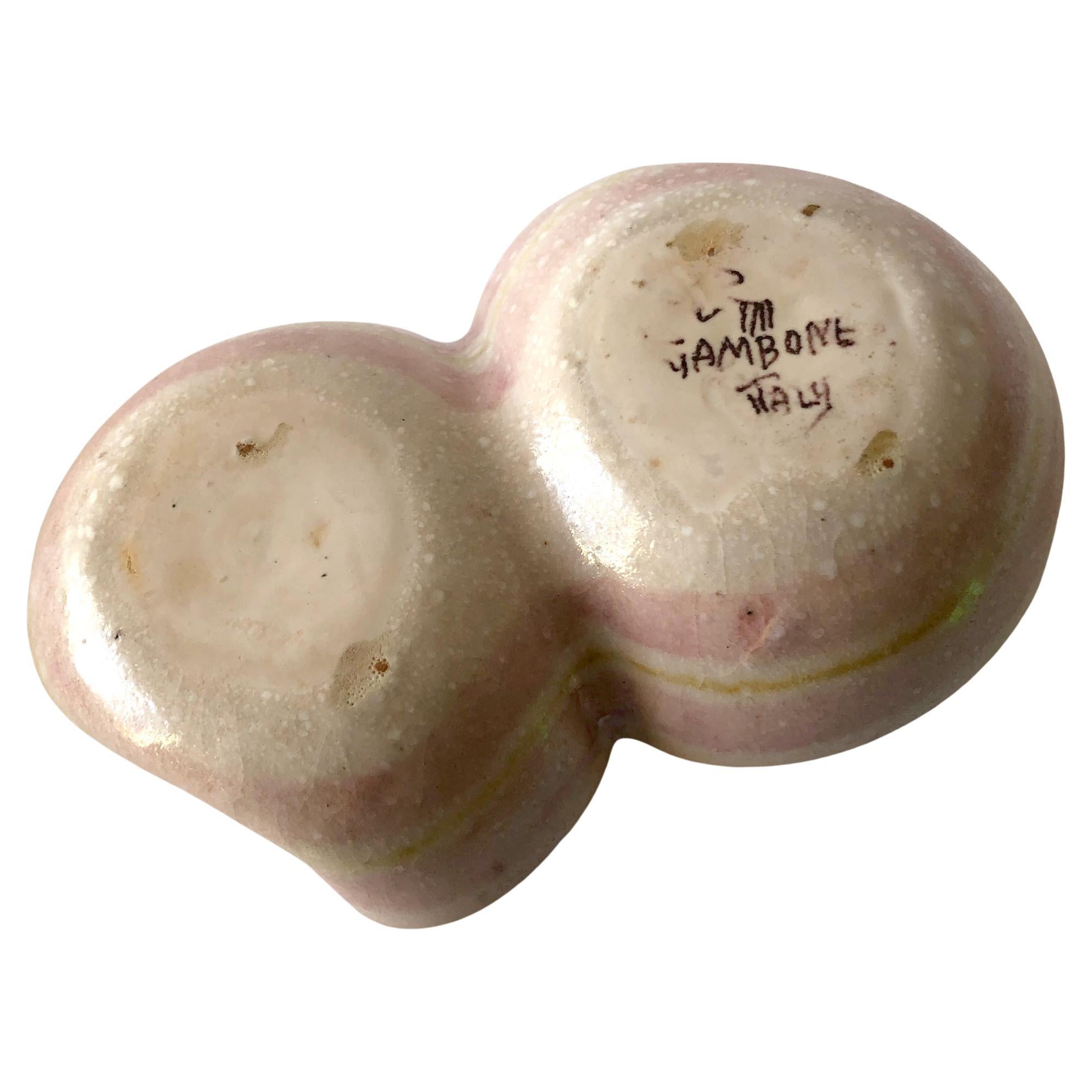 Vernissé 1950s Guido Gambone Italian Modernity Pink Mauve Foamy Glazed Ceramic Double Bowl (bol double en céramique émaillée rose mauve) en vente