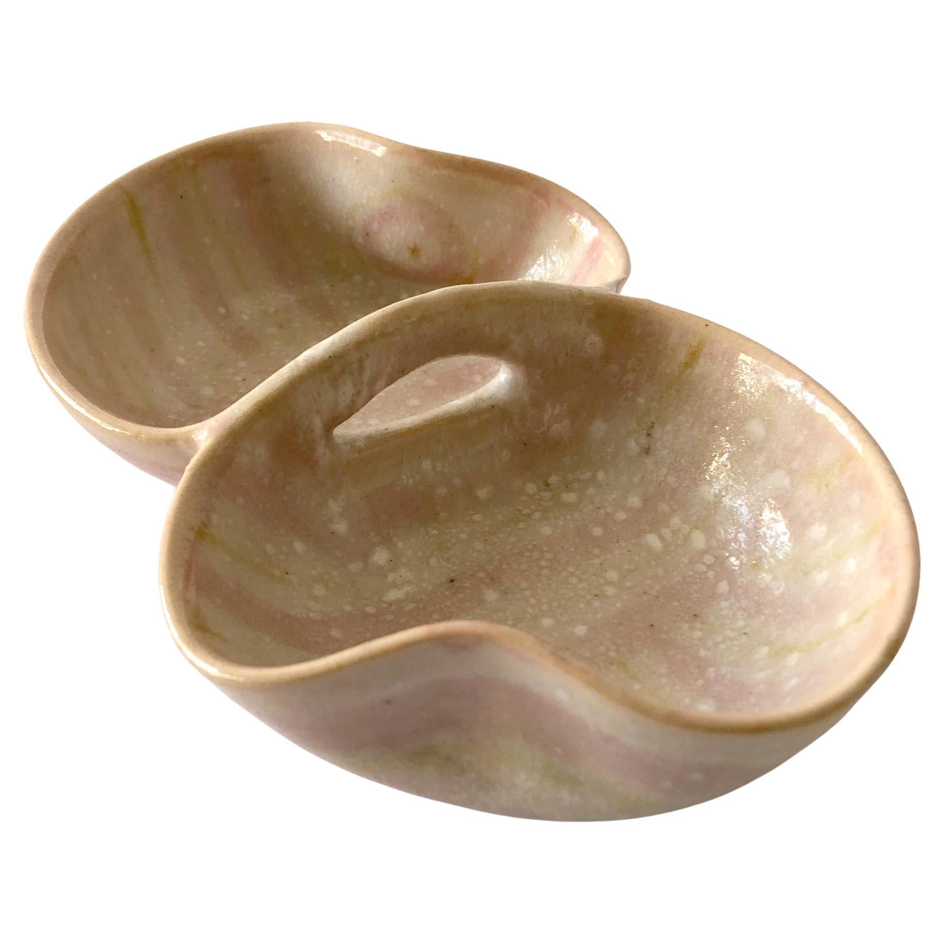 1950s Guido Gambone Italian Modernity Pink Mauve Foamy Glazed Ceramic Double Bowl (bol double en céramique émaillée rose mauve)