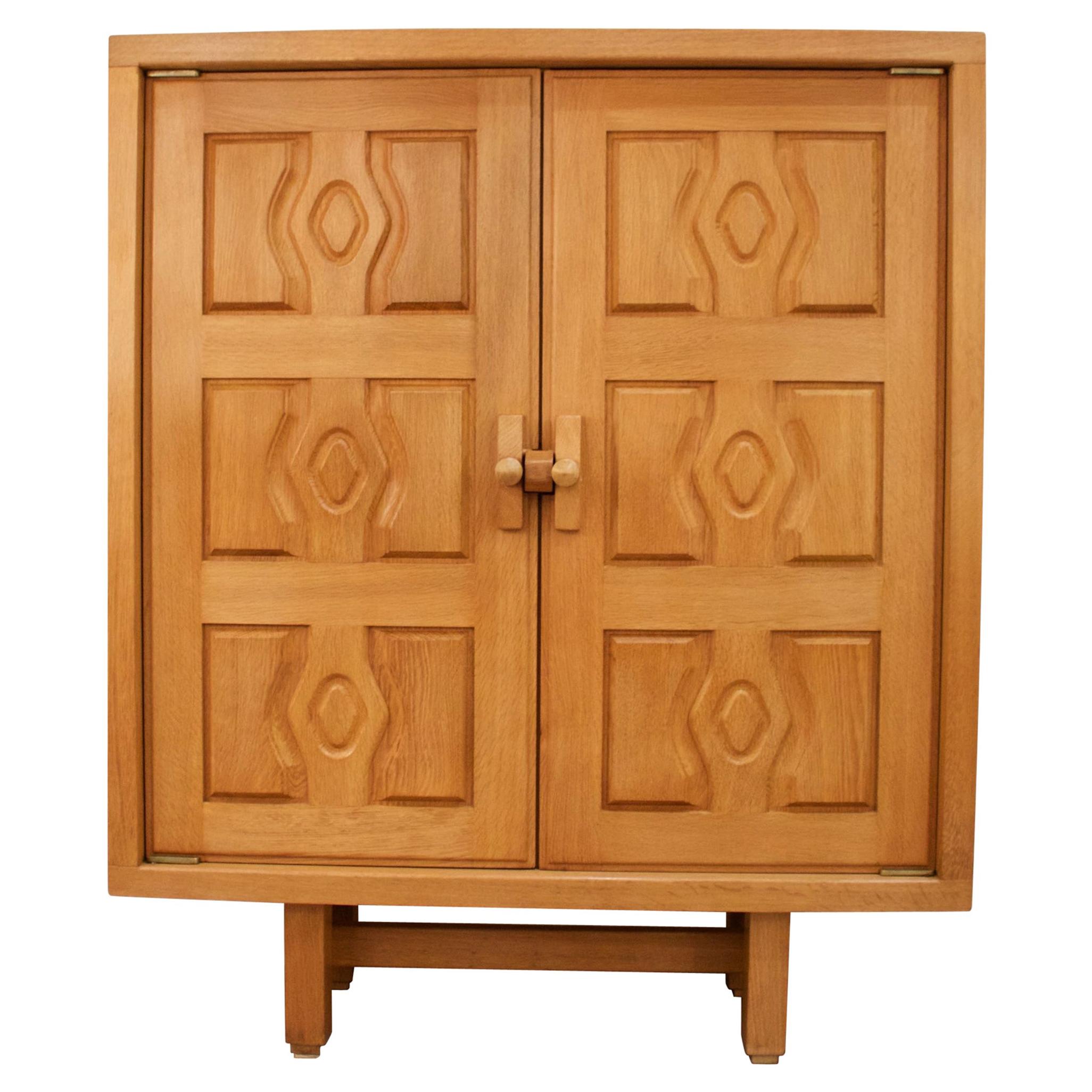 1950s Guillerme and Chambron Solid Oak Cabinet
